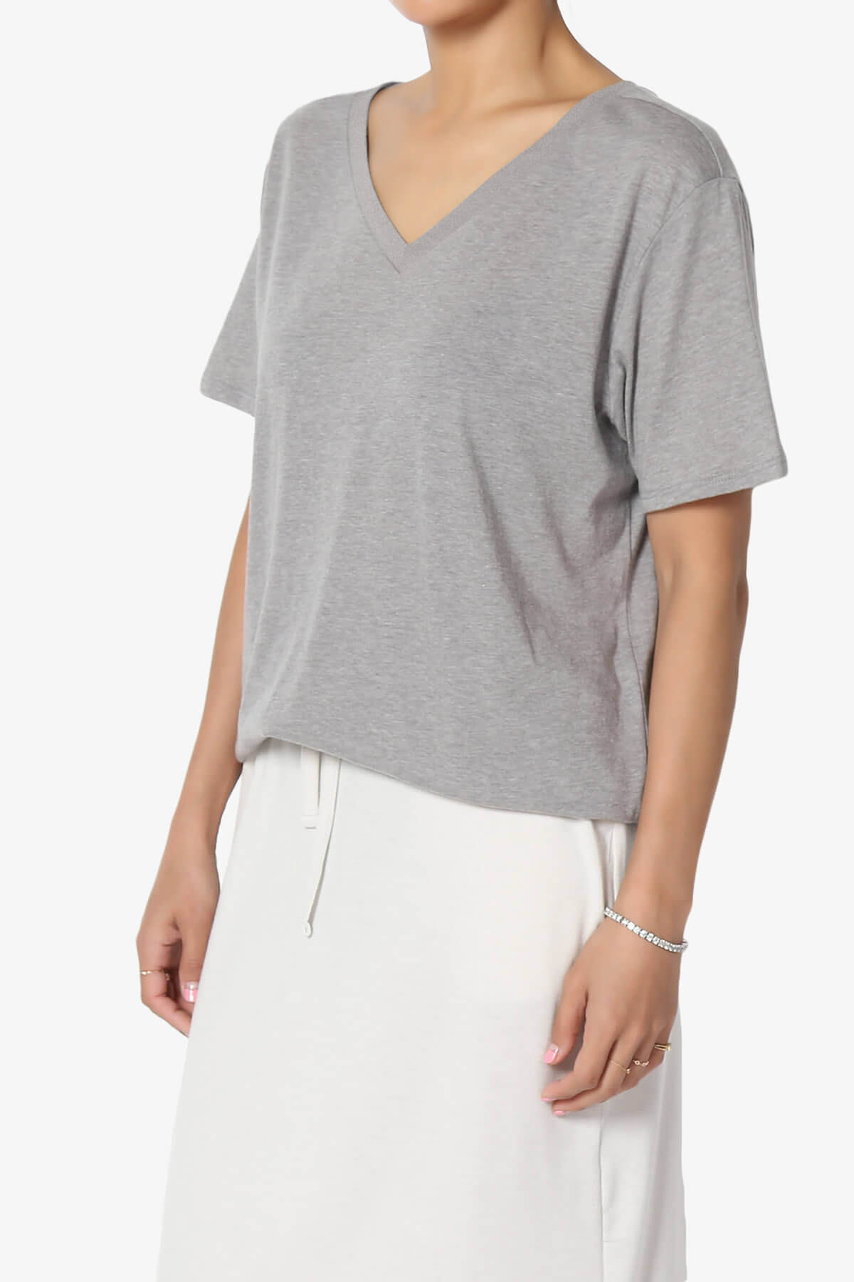 Mayra V-Neck Cotton Boyfriend Tee HEATHER GREY_3