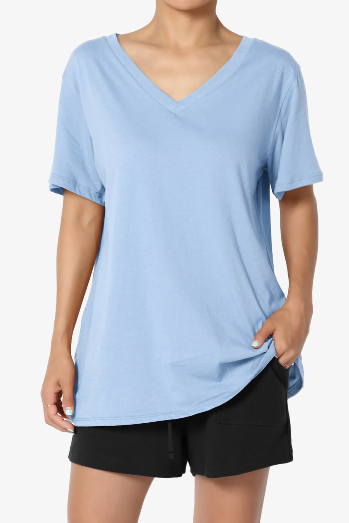 Mayra V-Neck Cotton Boyfriend Tee LIGHT BLUE_1