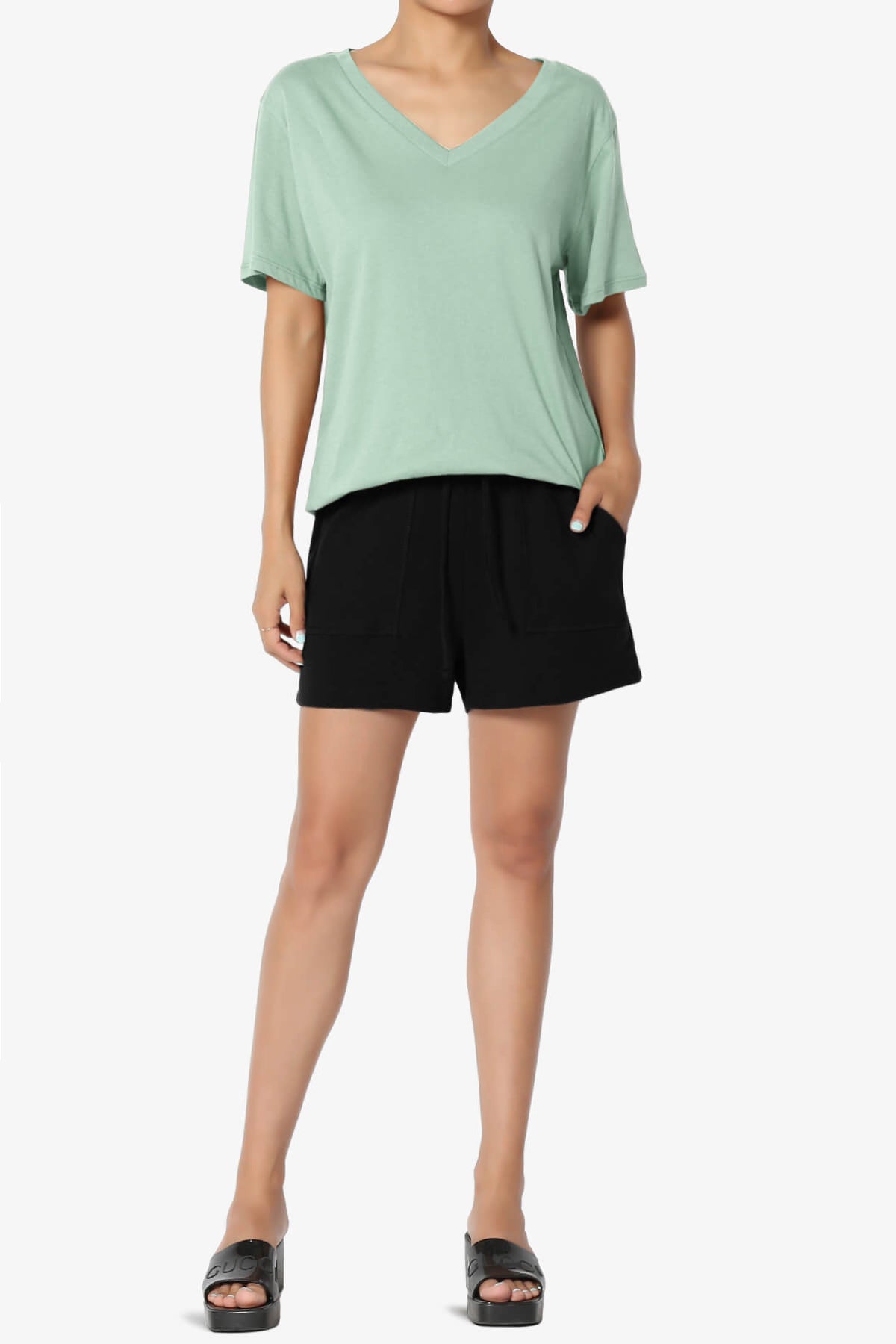 Mayra V-Neck Cotton Boyfriend Tee LIGHT GREEN_6