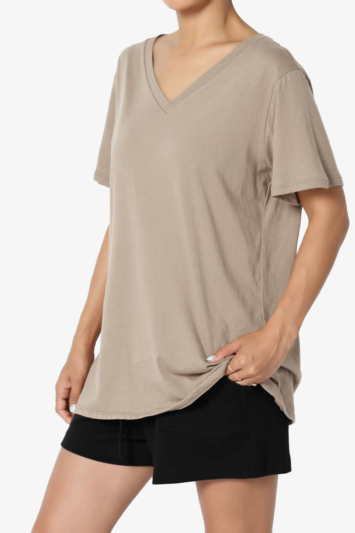 Mayra V-Neck Cotton Boyfriend Tee LIGHT MOCHA_3