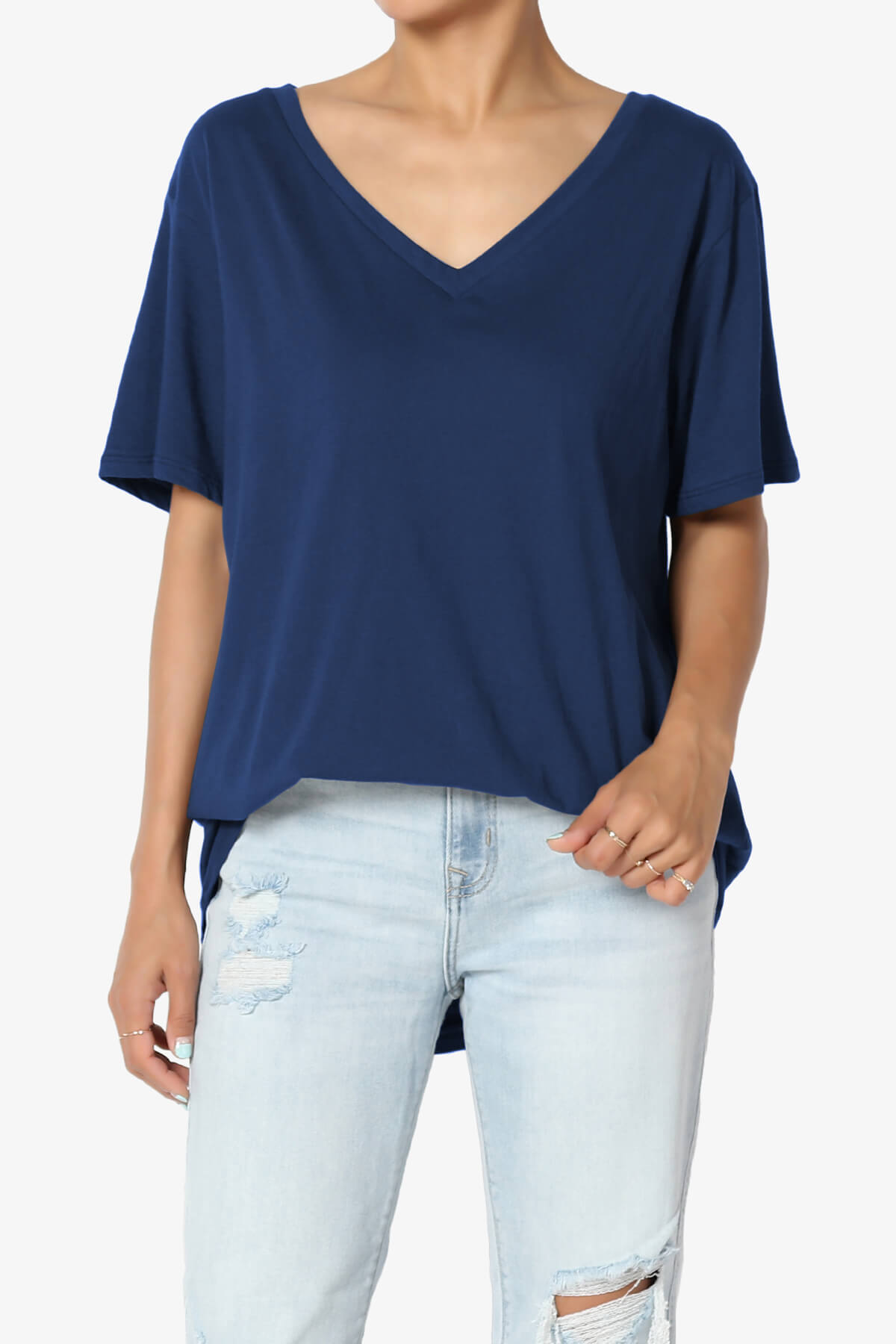 Mayra V-Neck Cotton Boyfriend Tee LIGHT NAVY_1