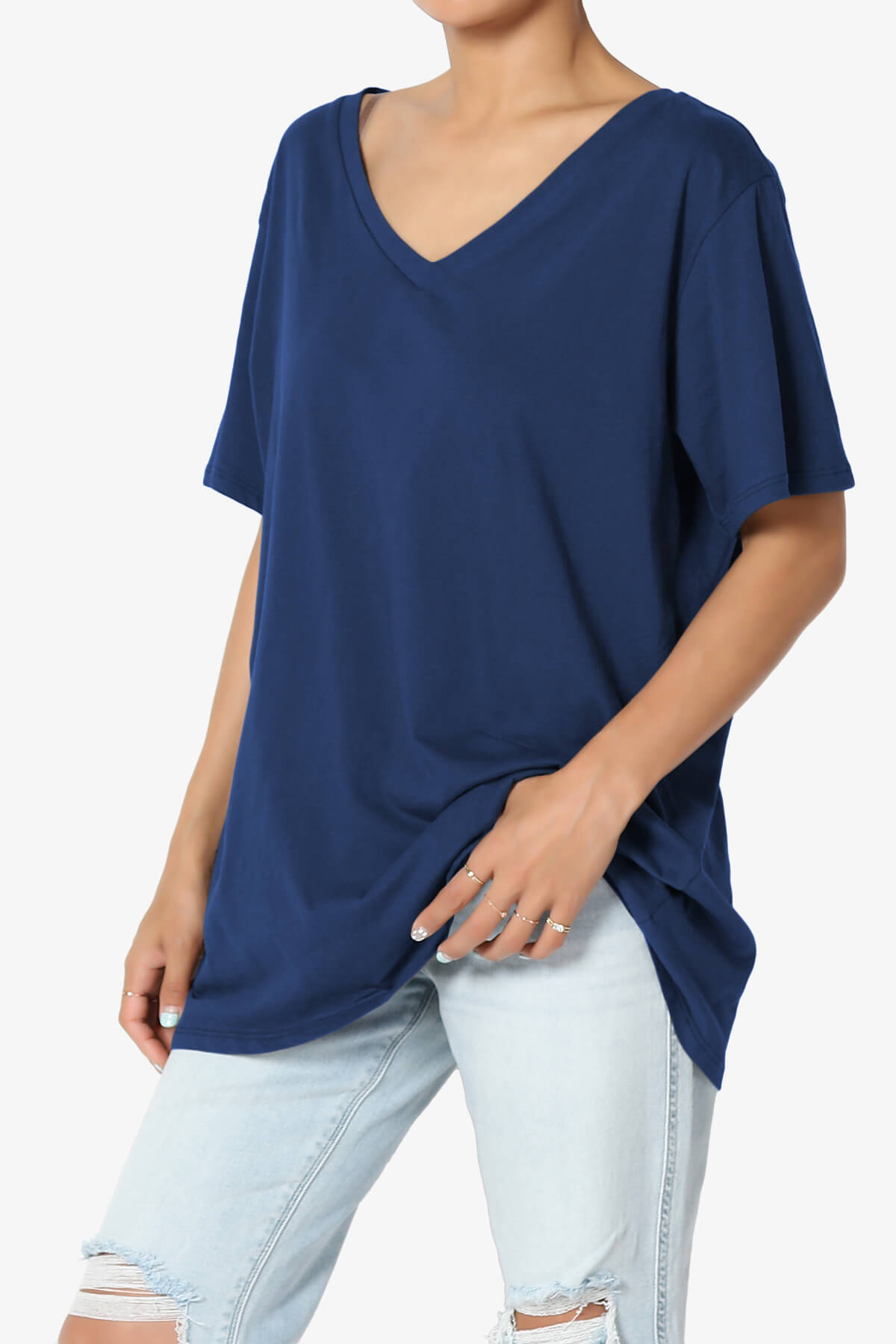 Mayra V-Neck Cotton Boyfriend Tee LIGHT NAVY_3