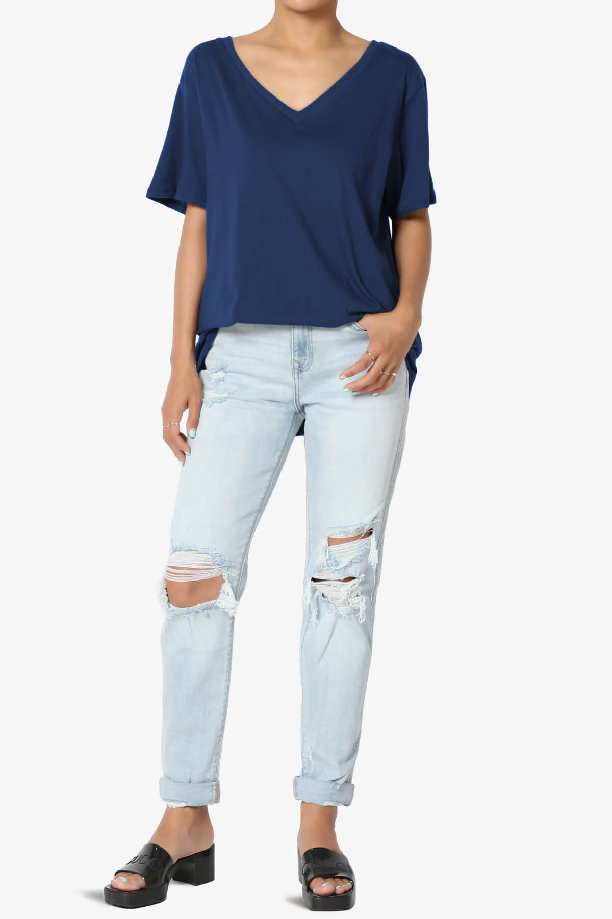 Mayra V-Neck Cotton Boyfriend Tee LIGHT NAVY_6
