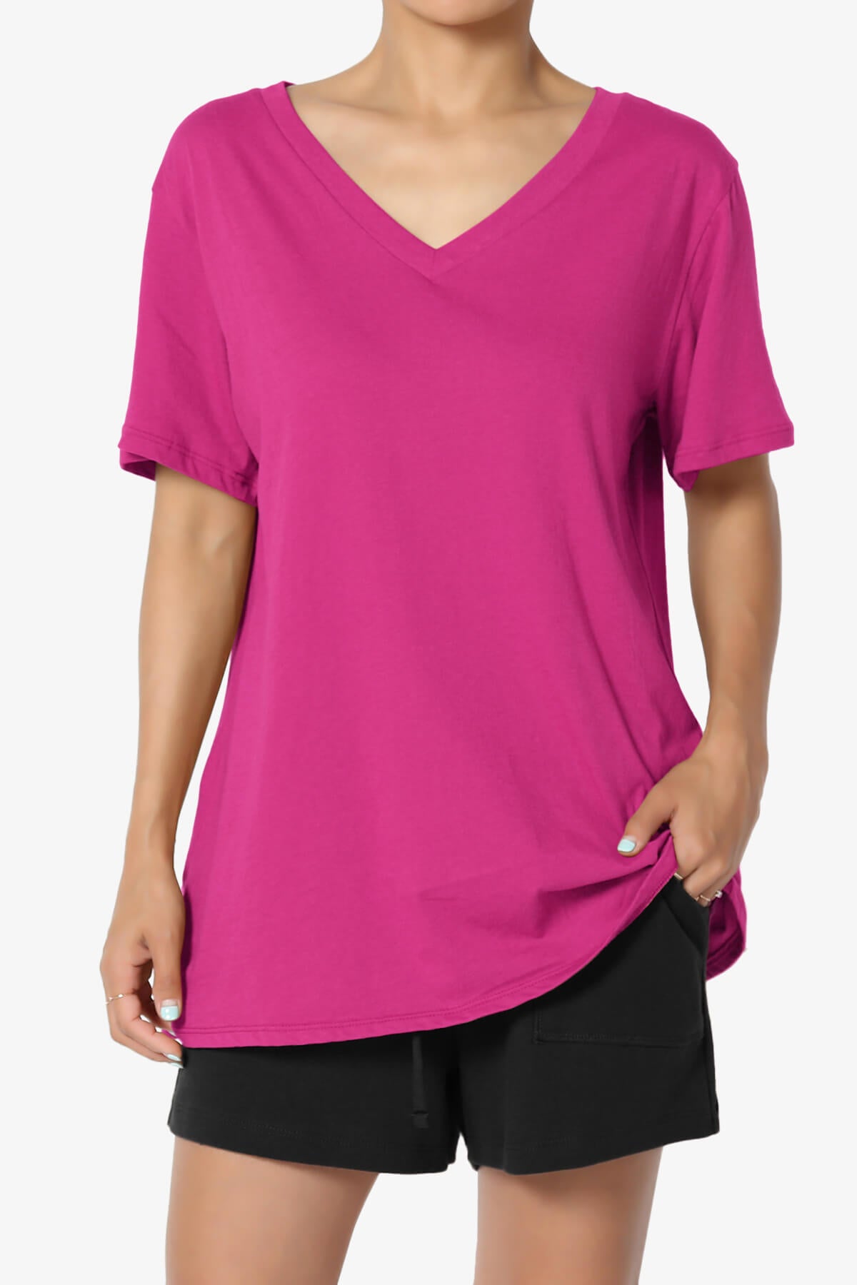 Mayra V-Neck Cotton Boyfriend Tee MAGENTA_1