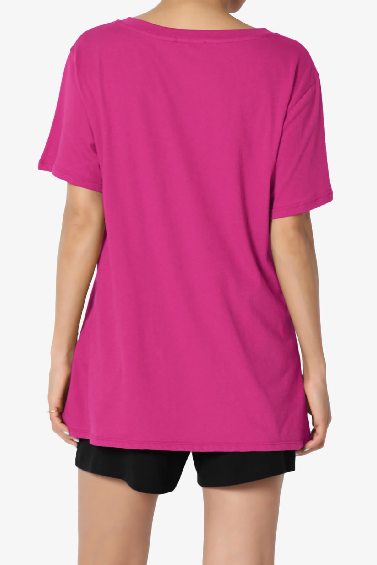 Mayra V-Neck Cotton Boyfriend Tee MAGENTA_2