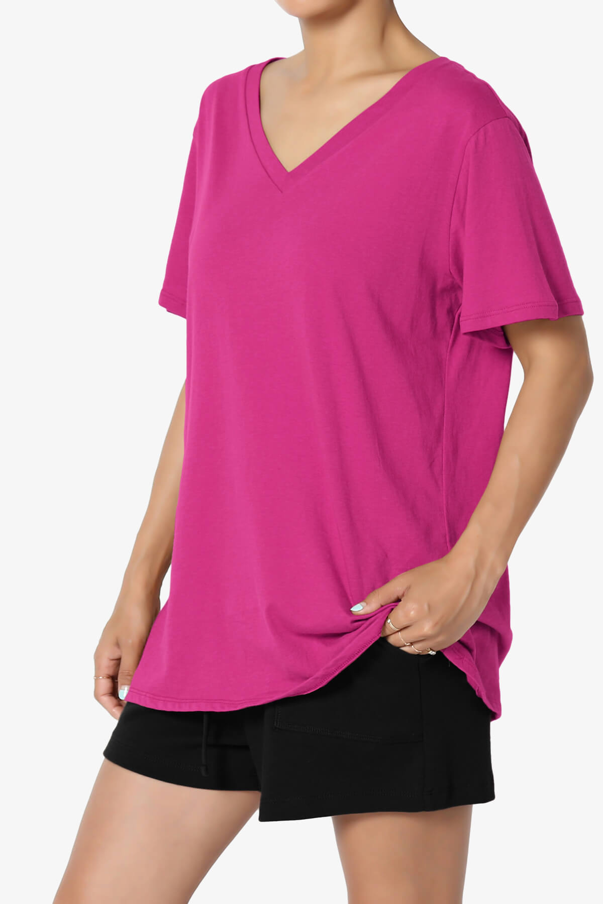 Mayra V-Neck Cotton Boyfriend Tee MAGENTA_3