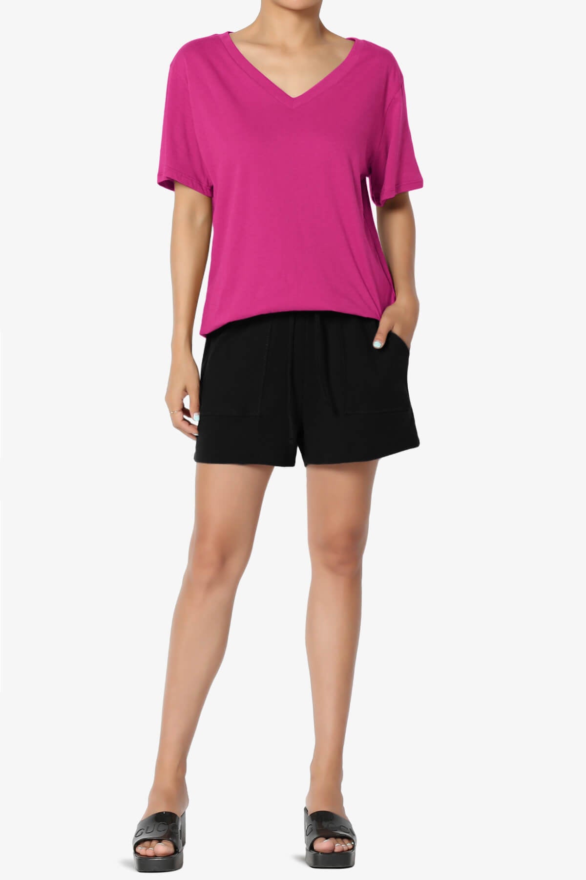 Mayra V-Neck Cotton Boyfriend Tee MAGENTA_6