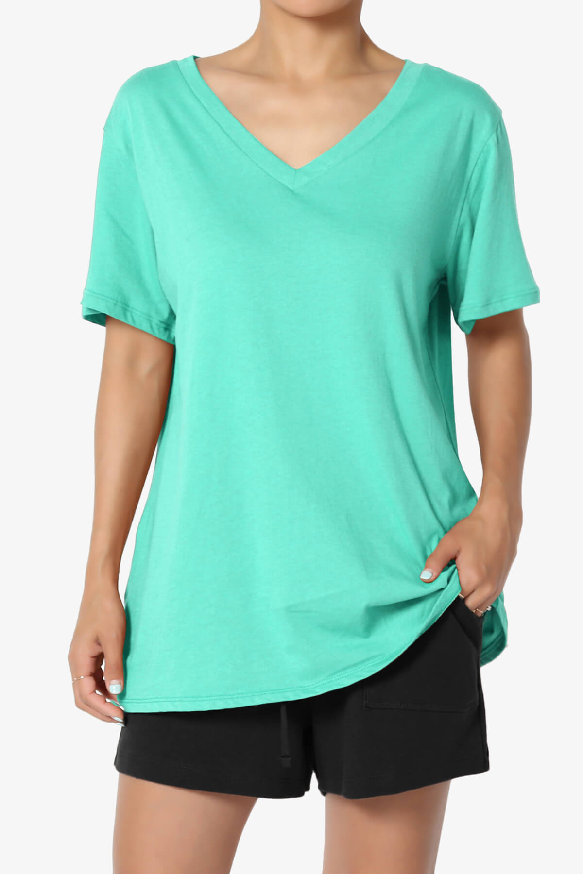 Mayra V-Neck Cotton Boyfriend Tee MINT_1