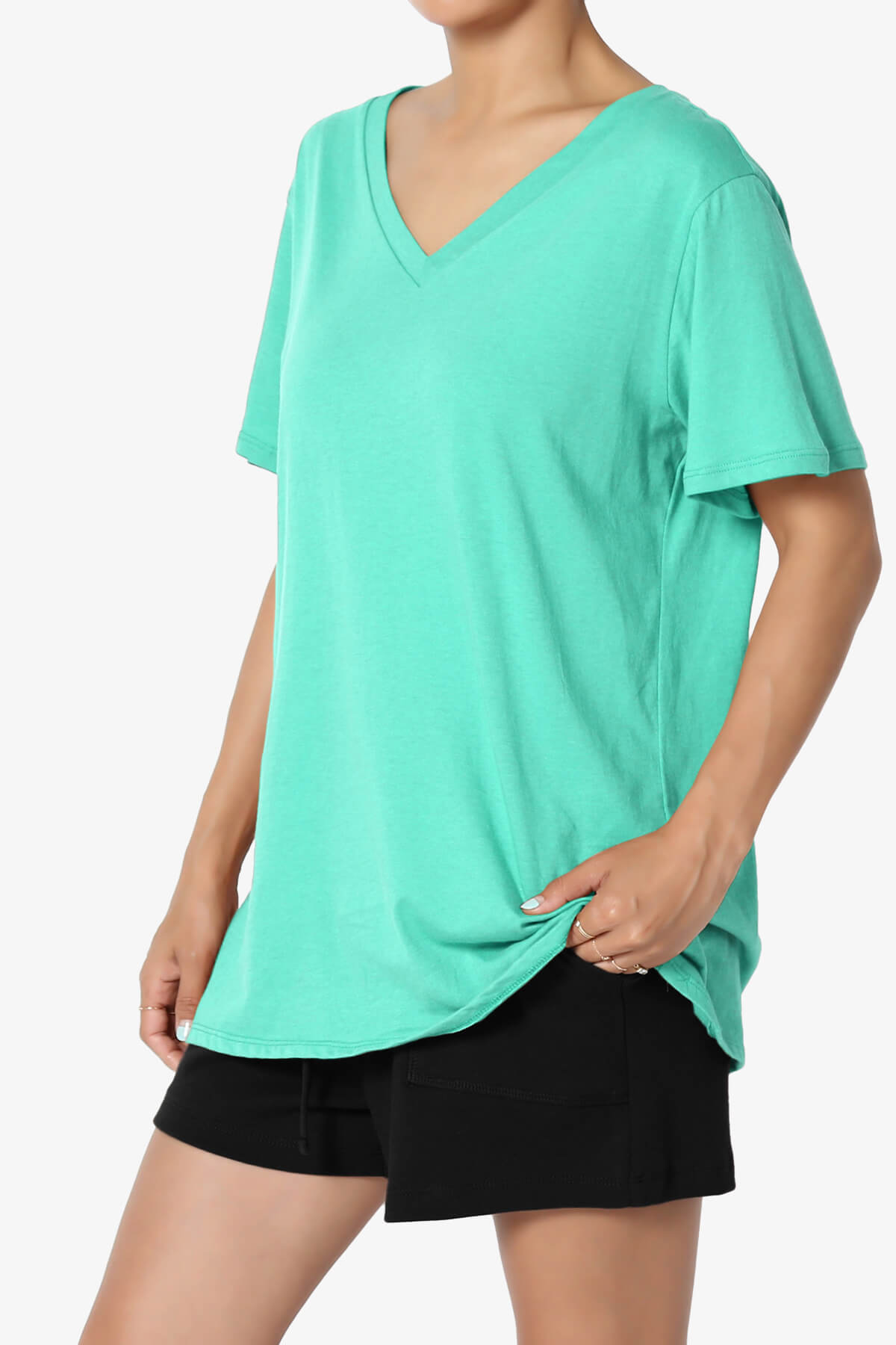 Mayra V-Neck Cotton Boyfriend Tee MINT_3