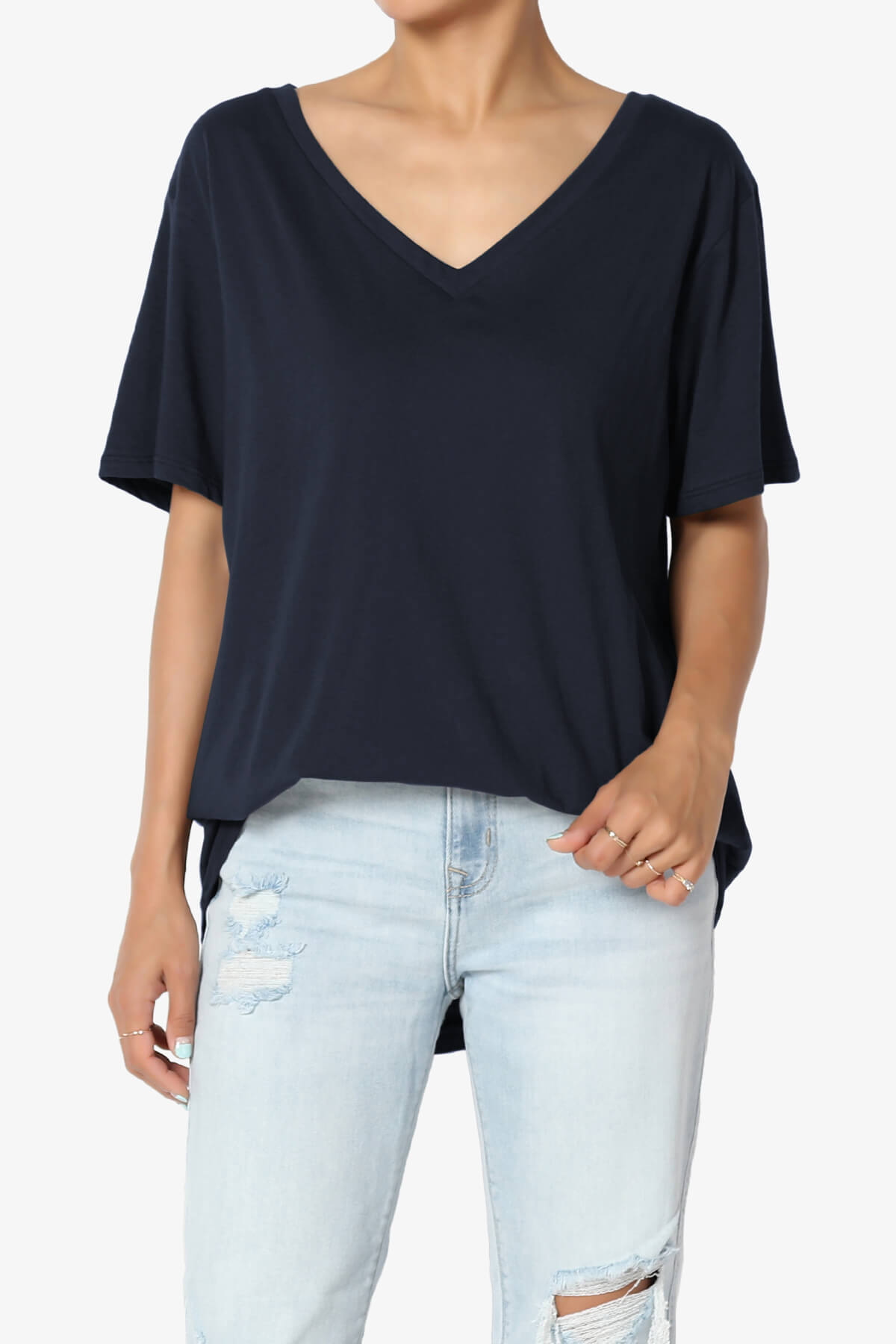 Mayra V-Neck Cotton Boyfriend Tee NAVY_1