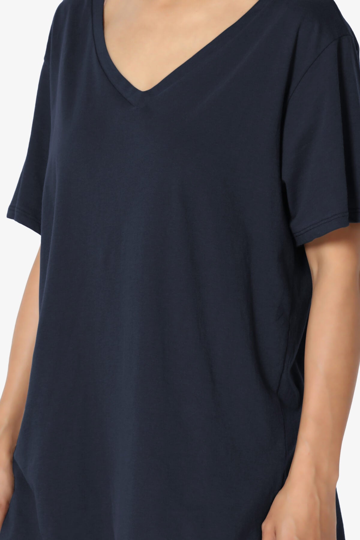Mayra V-Neck Cotton Boyfriend Tee NAVY_5
