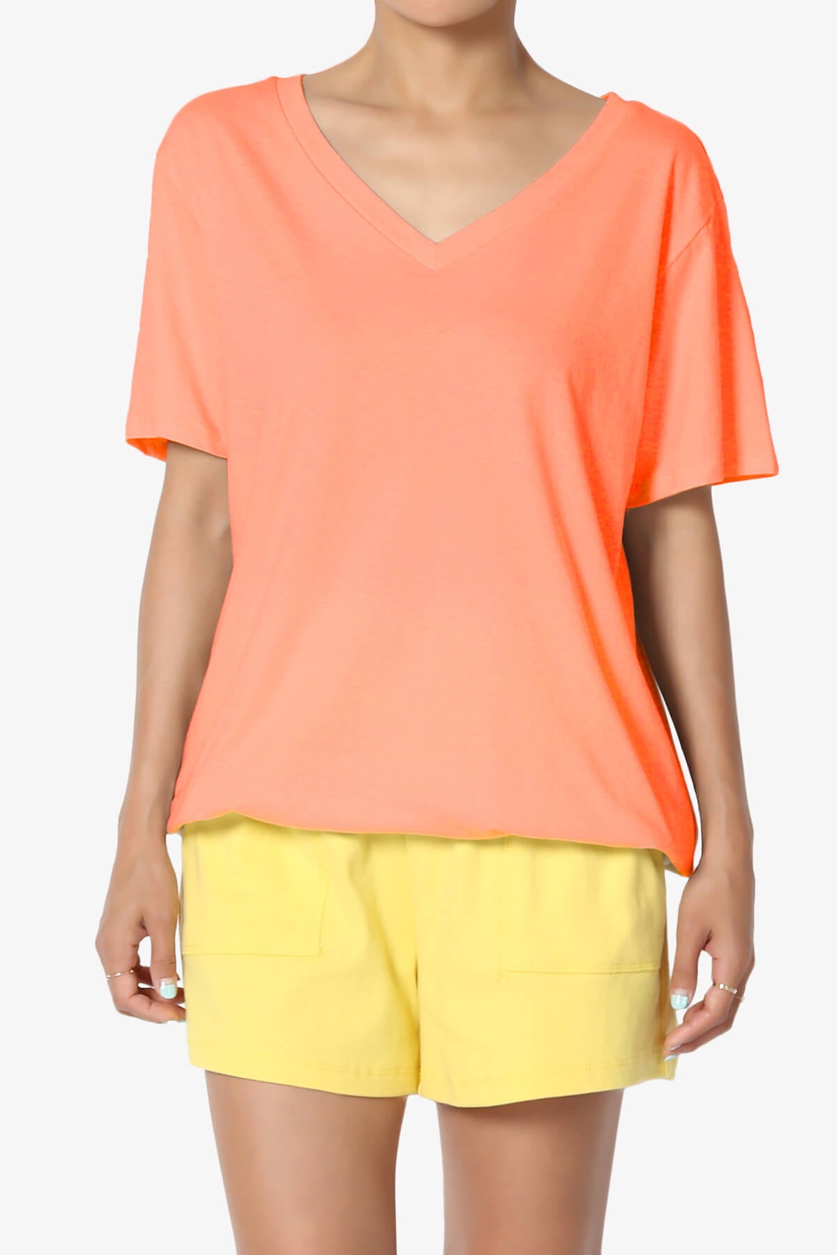 Mayra V-Neck Cotton Boyfriend Tee NEON CORAL_1
