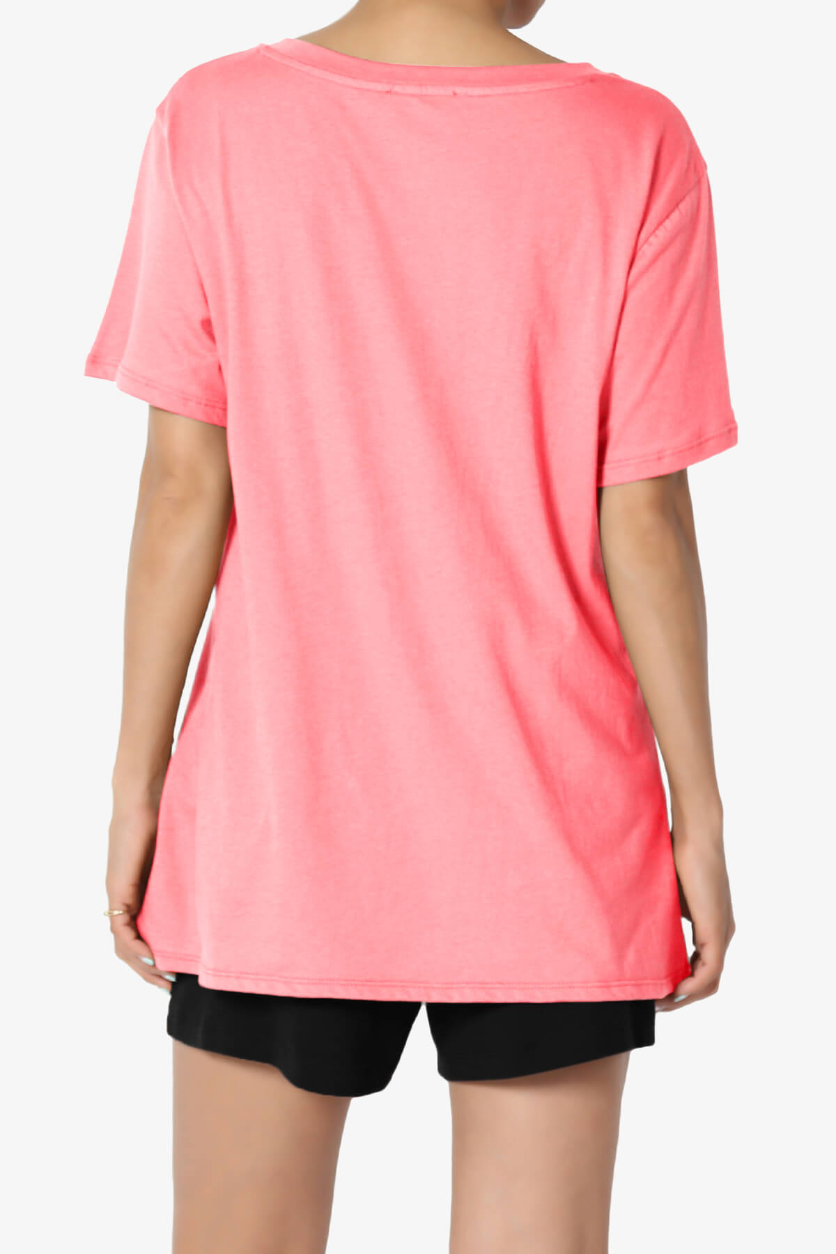 Mayra V-Neck Cotton Boyfriend Tee NEON CORAL PINK_2