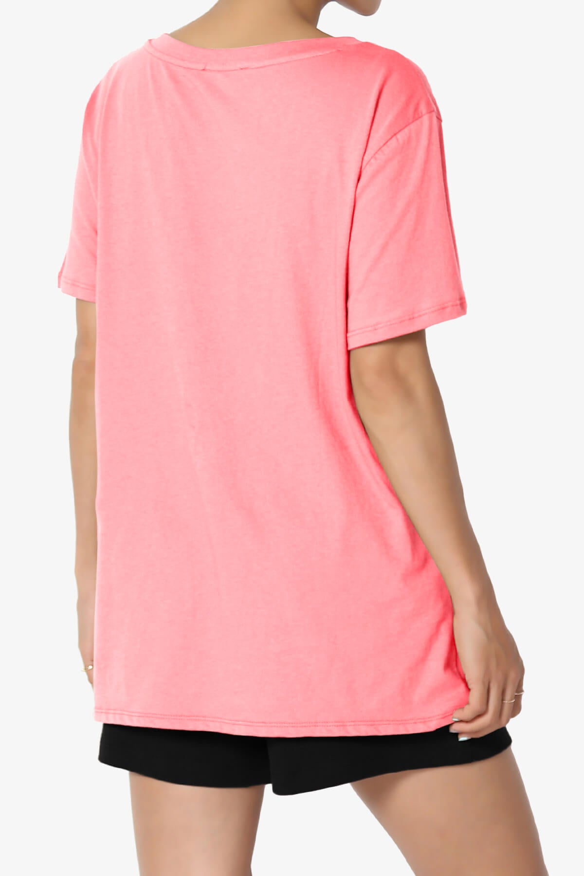 Mayra V-Neck Cotton Boyfriend Tee NEON CORAL PINK_4