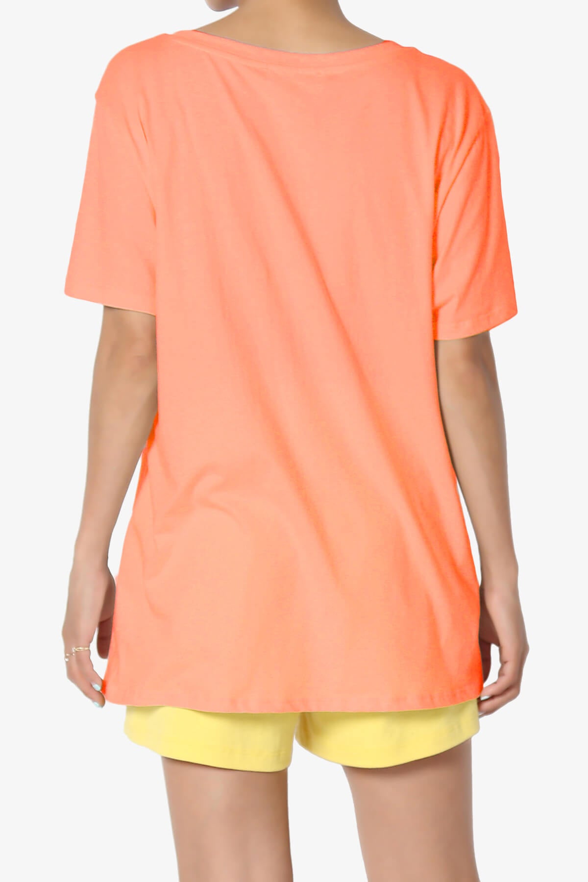 Mayra V-Neck Cotton Boyfriend Tee NEON CORAL_2