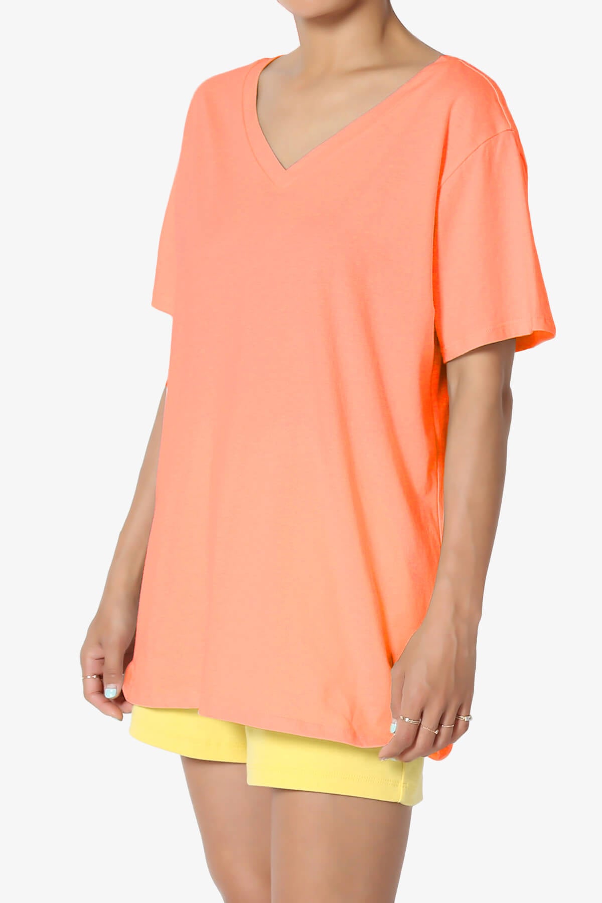 Mayra V-Neck Cotton Boyfriend Tee NEON CORAL_3