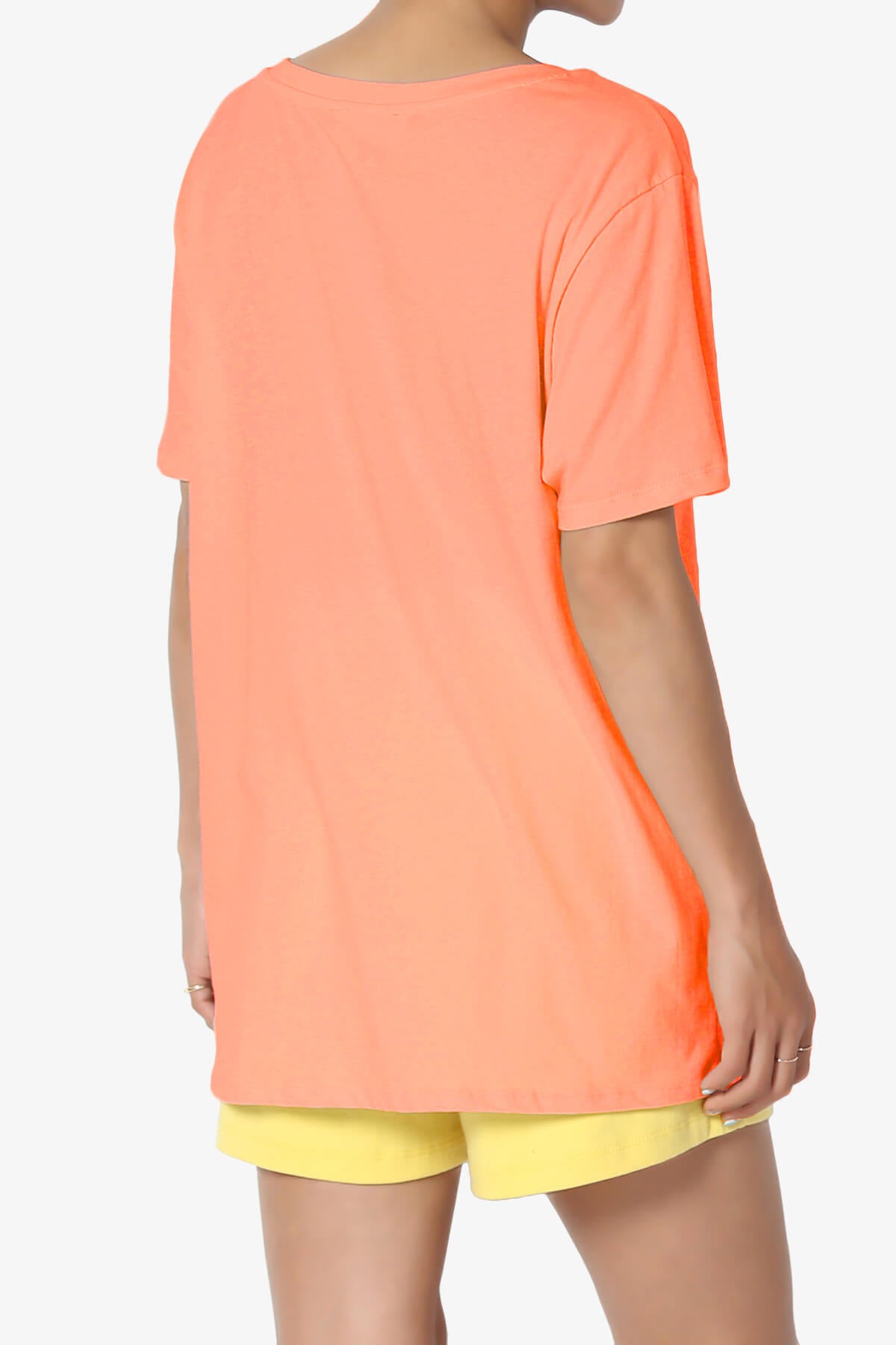 Mayra V-Neck Cotton Boyfriend Tee NEON CORAL_4