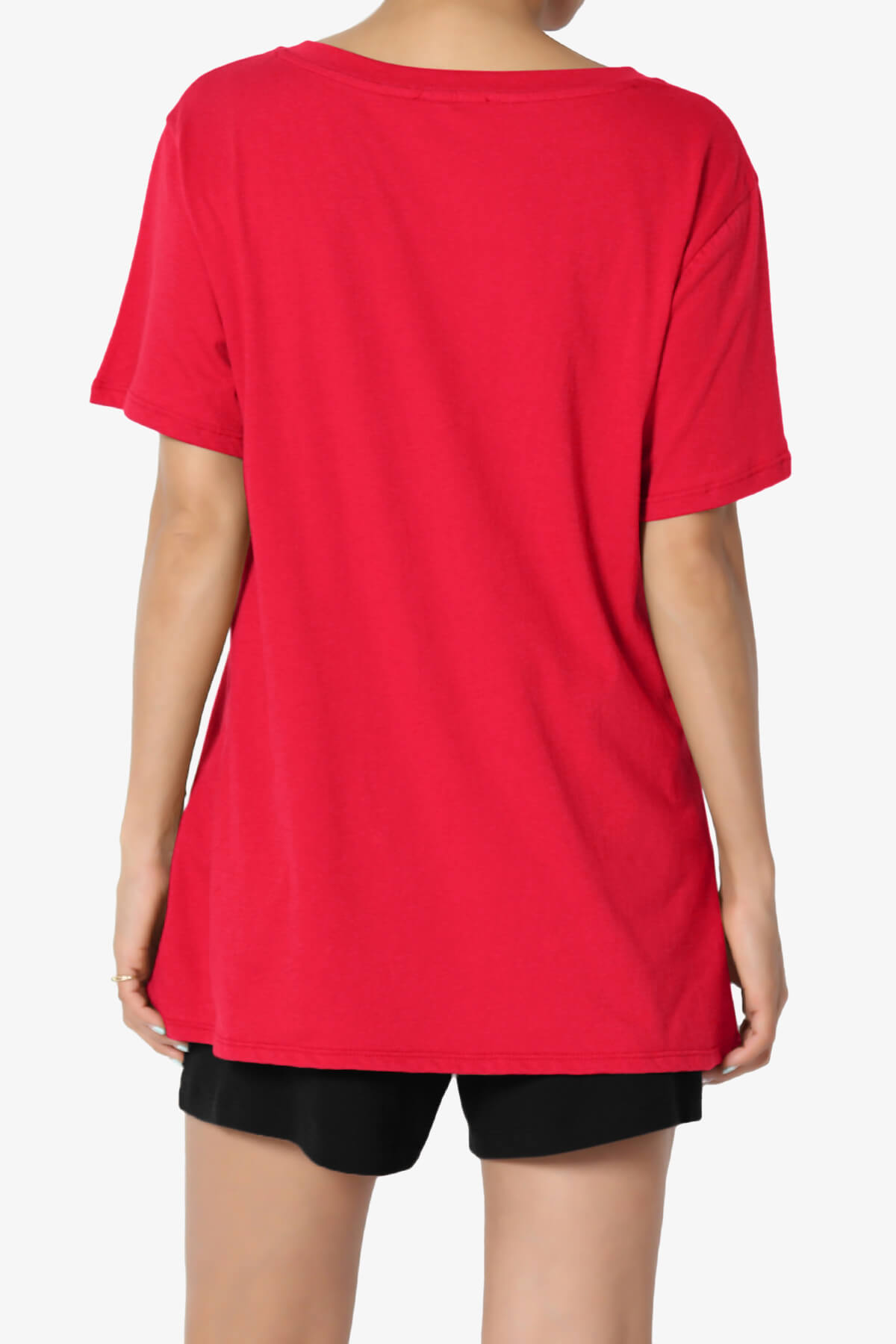 Mayra V-Neck Cotton Boyfriend Tee RED_2