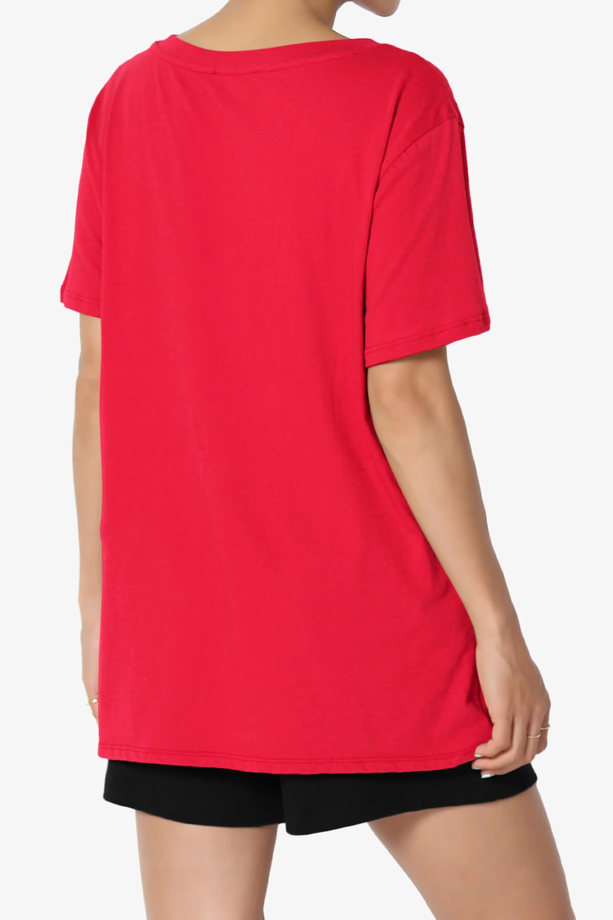 Mayra V-Neck Cotton Boyfriend Tee RED_4