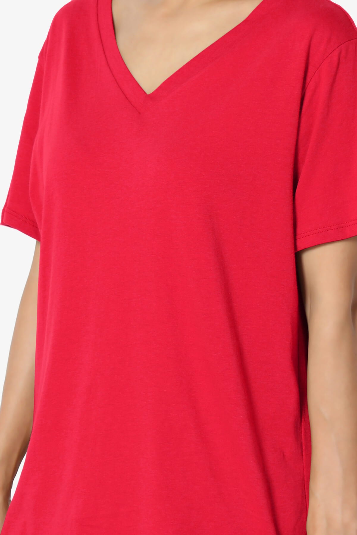 Mayra V-Neck Cotton Boyfriend Tee RED_5