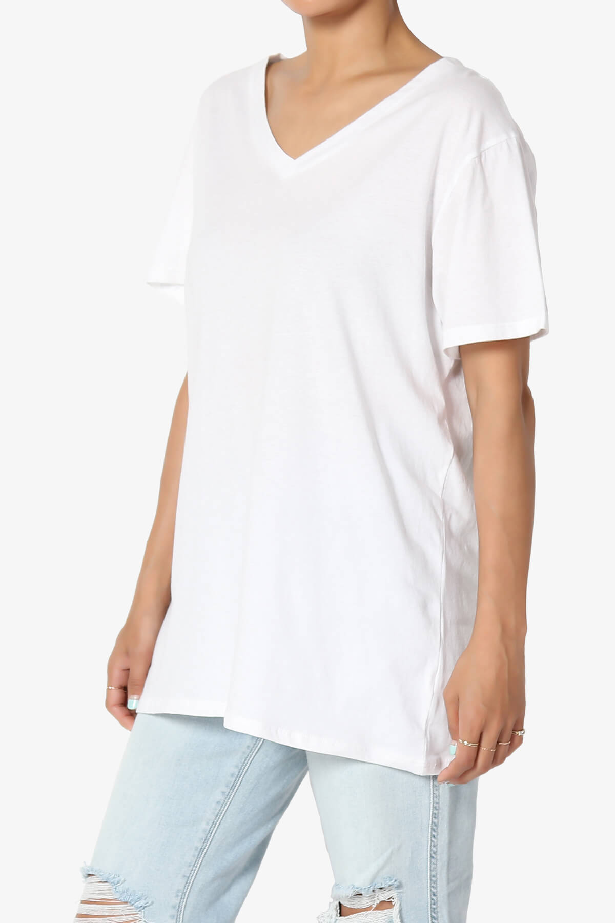 Mayra V-Neck Cotton Boyfriend Tee WHITE_3
