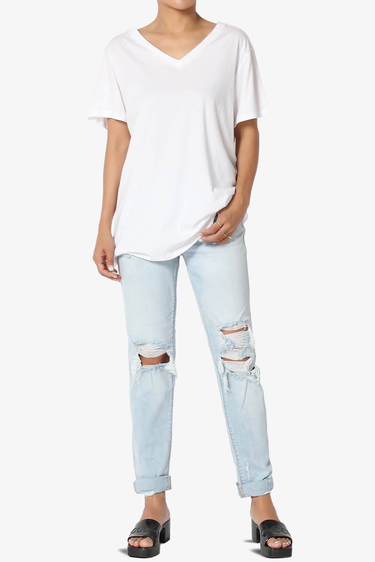 Mayra V-Neck Cotton Boyfriend Tee WHITE_6