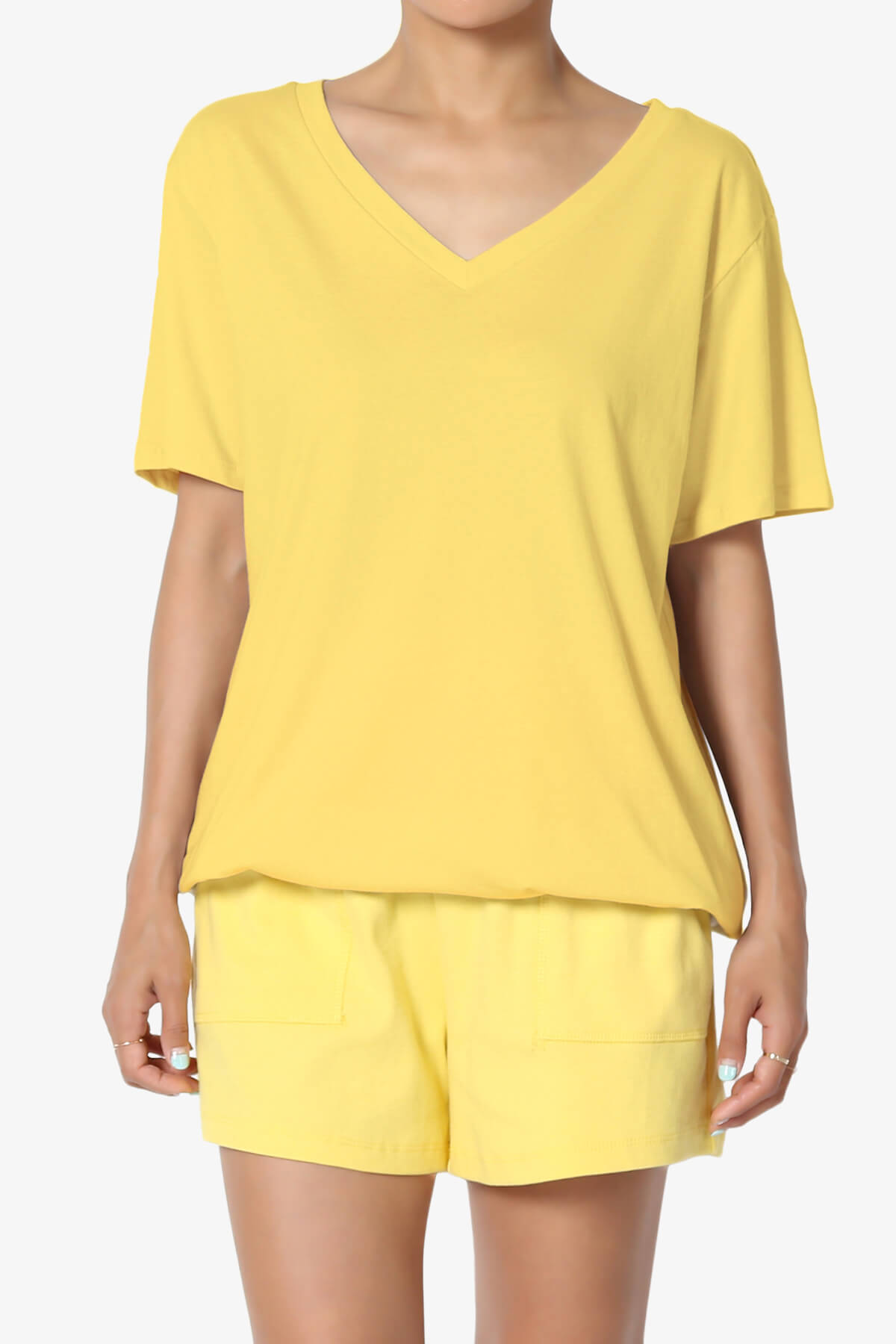 Mayra V-Neck Cotton Boyfriend Tee YELLOW_1