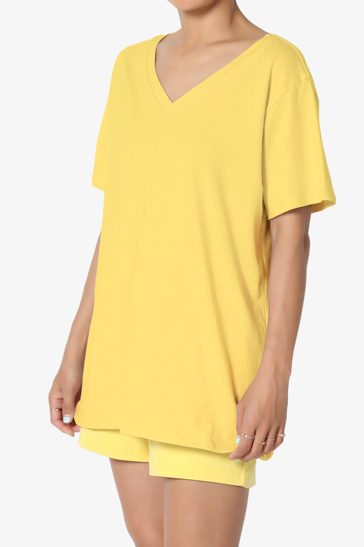 Mayra V-Neck Cotton Boyfriend Tee YELLOW_3