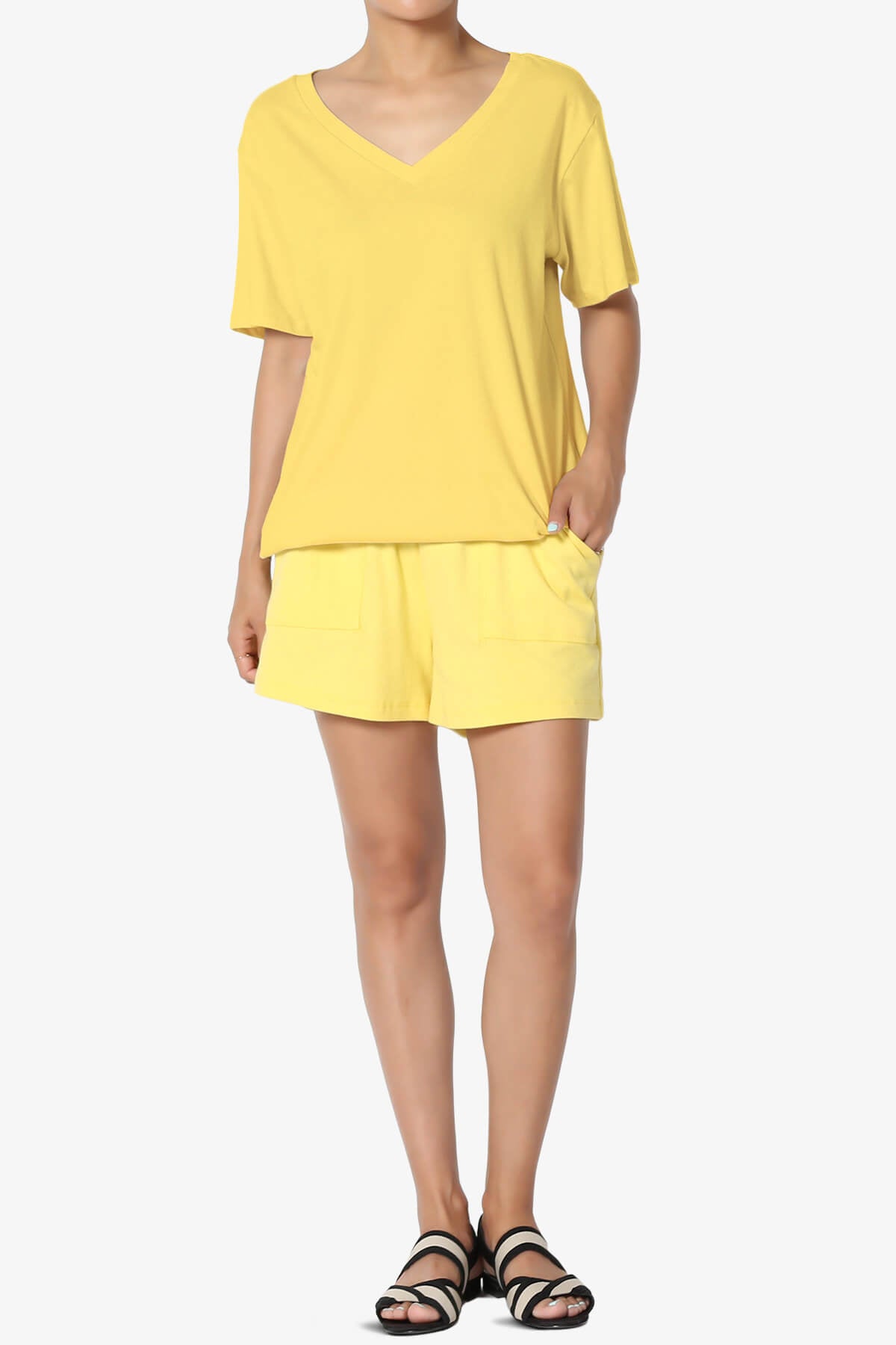 Mayra V-Neck Cotton Boyfriend Tee YELLOW_6