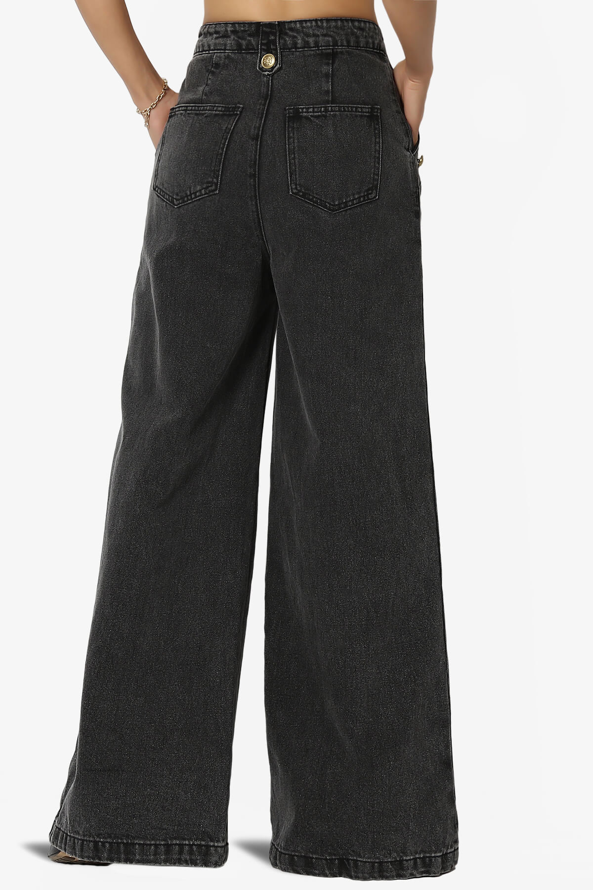 Memento Button Detail High Waist Wide Leg Jeans BLACK_2