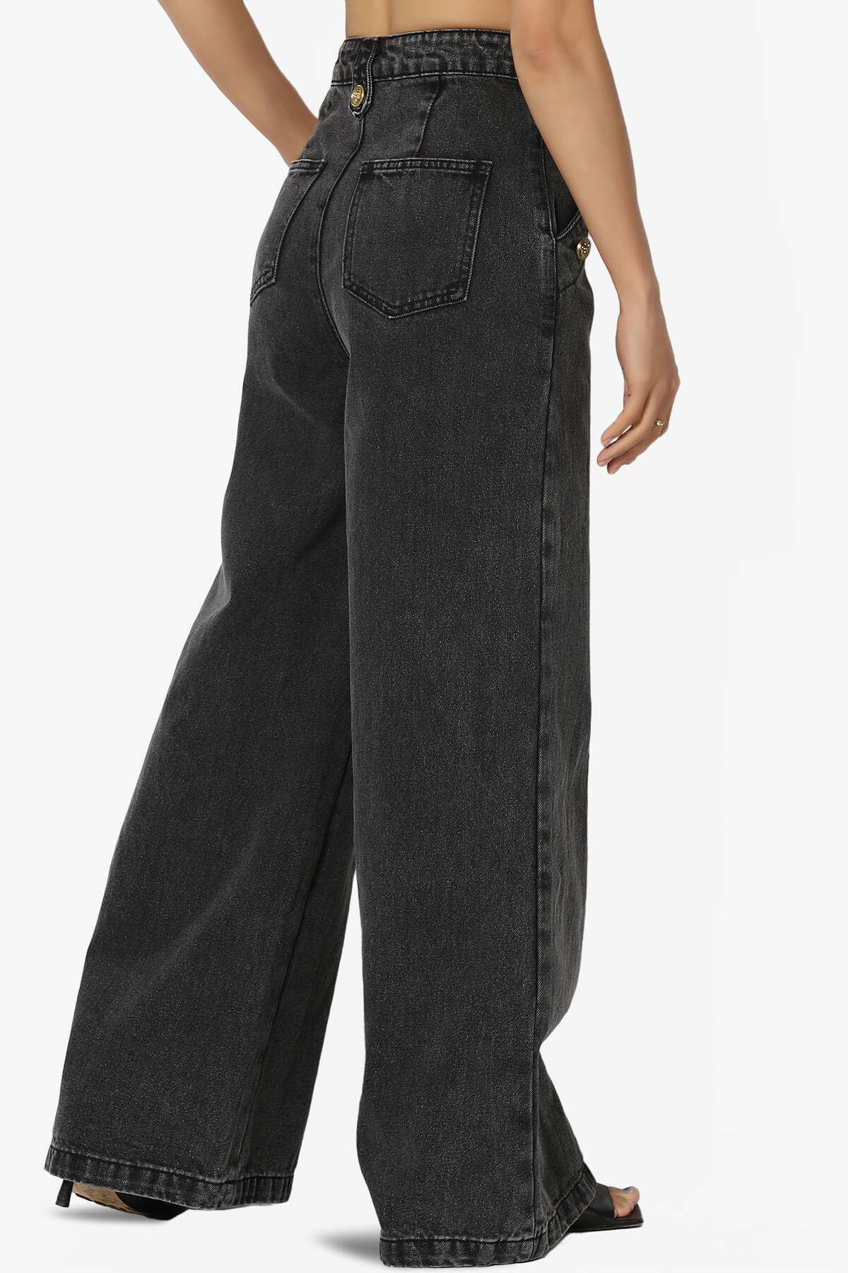 Memento Button Detail High Waist Wide Leg Jeans BLACK_4