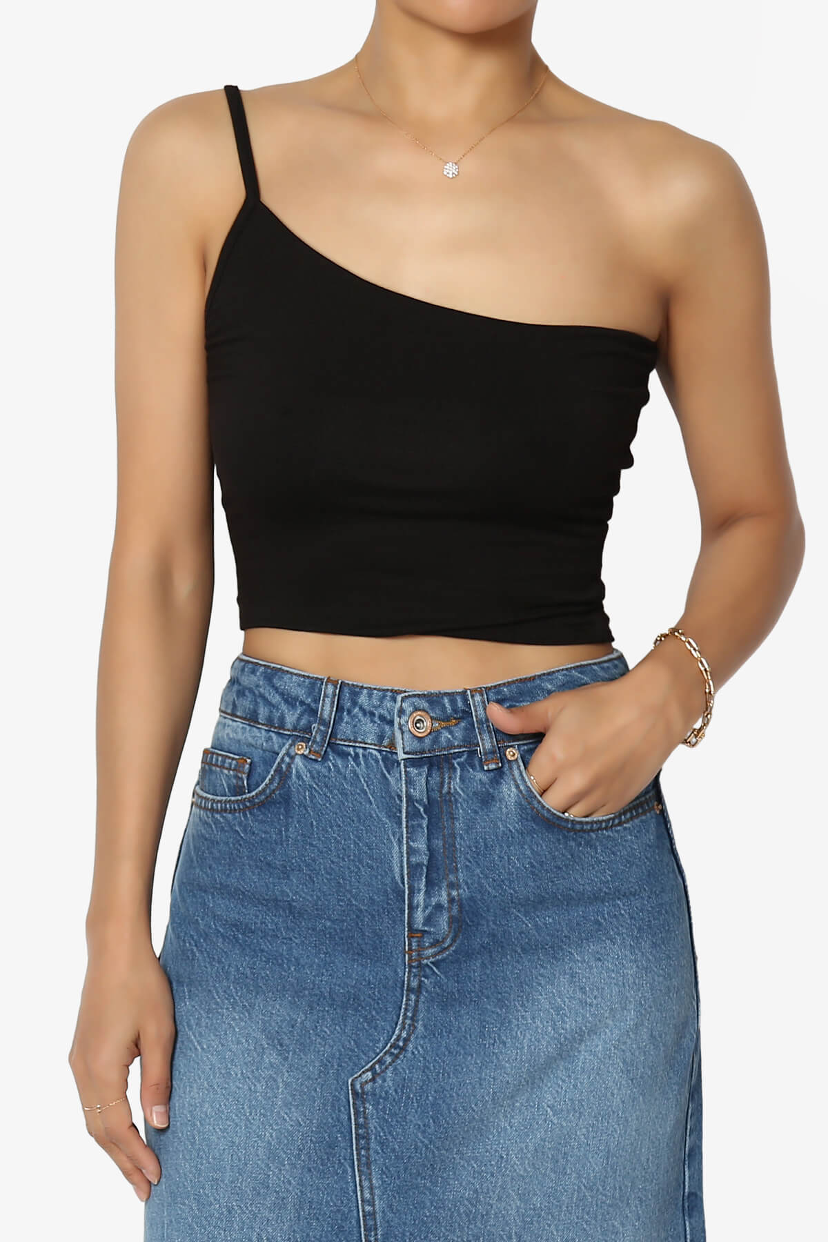 Mercerr One Shoulder Strap Crop Cami BLACK_1