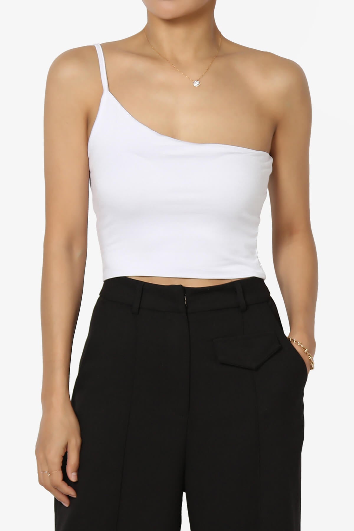Mercerr One Shoulder Strap Crop Cami WHITE_1