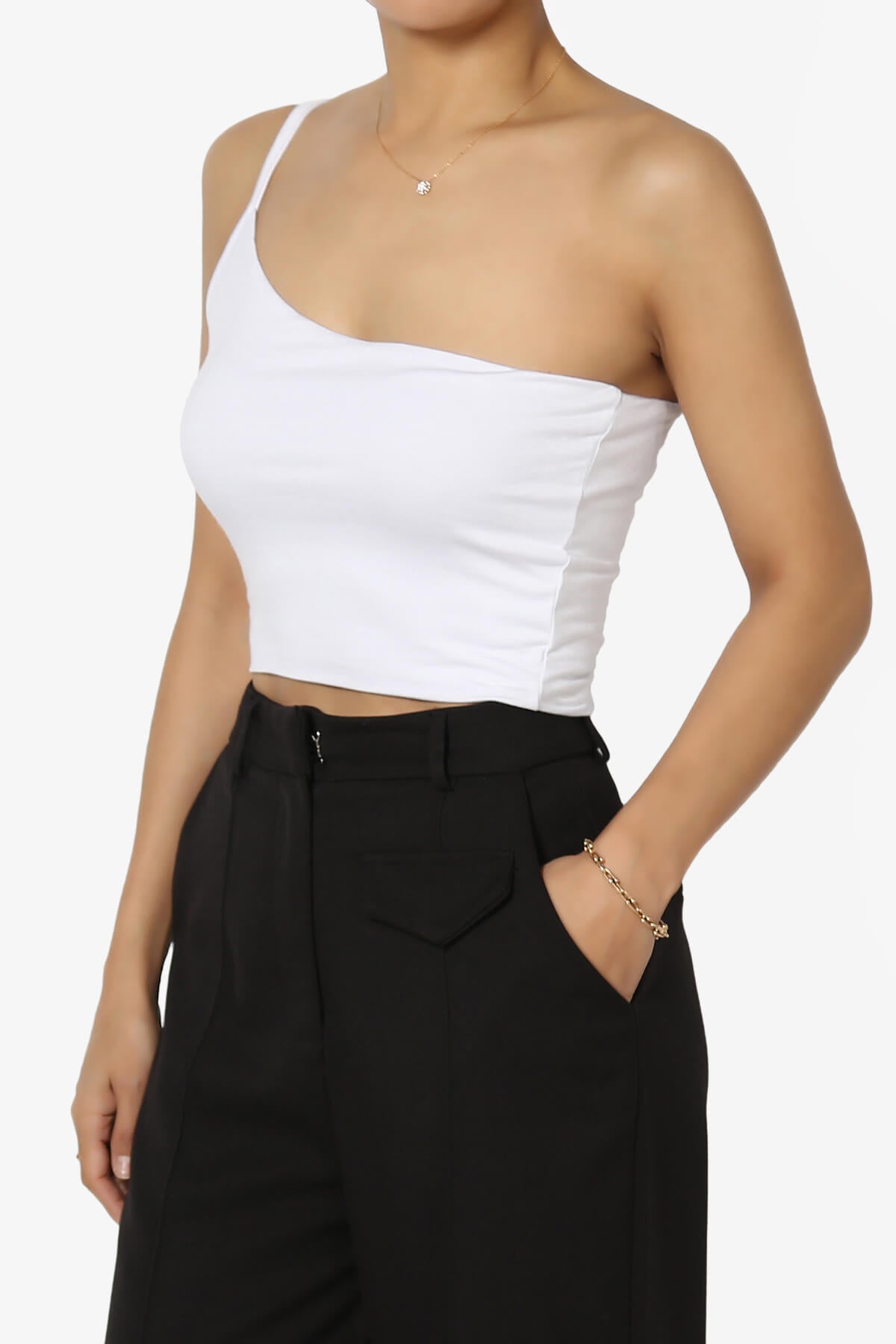 Mercerr One Shoulder Strap Crop Cami WHITE_3