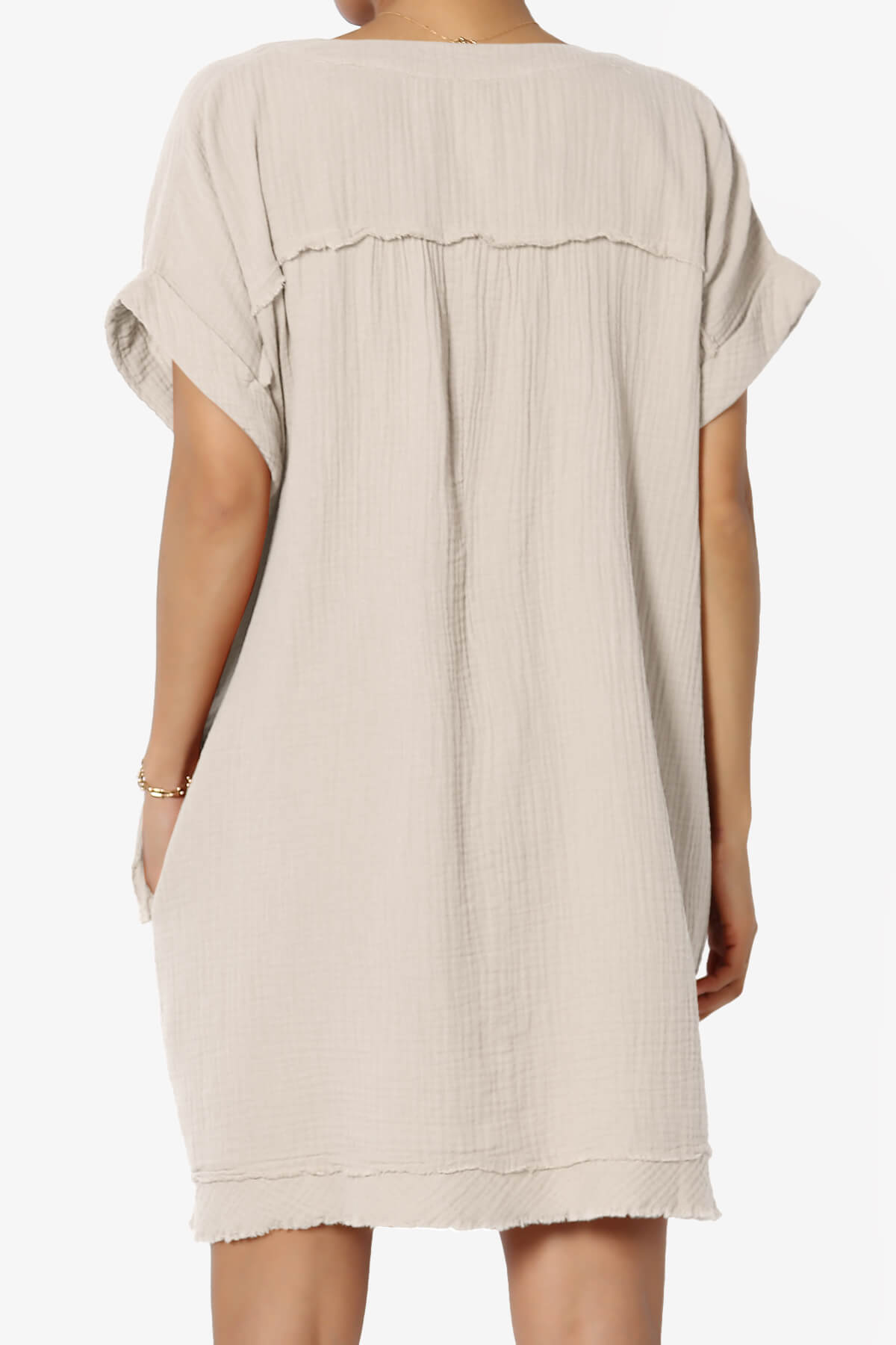 Milly Gauze V-Neck Babydoll Shift Mini Dress SAND BEIGE_2