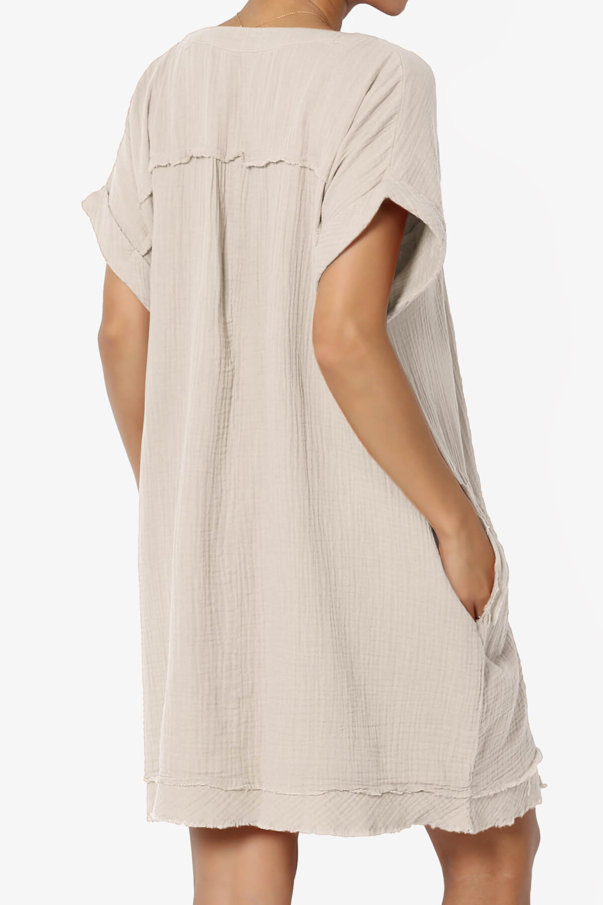 Milly Gauze V-Neck Babydoll Shift Mini Dress SAND BEIGE_4