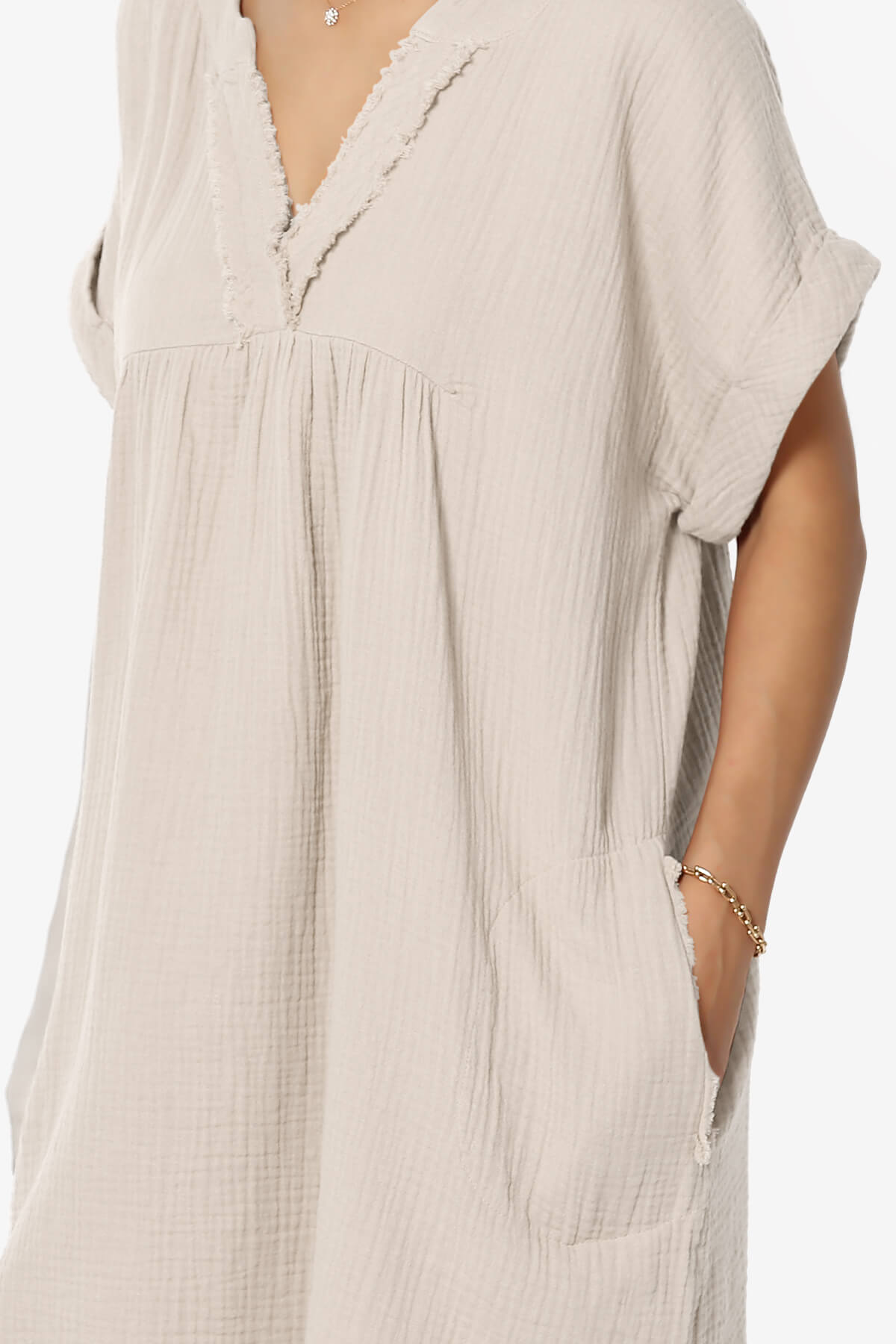 Milly Gauze V-Neck Babydoll Shift Mini Dress SAND BEIGE_5