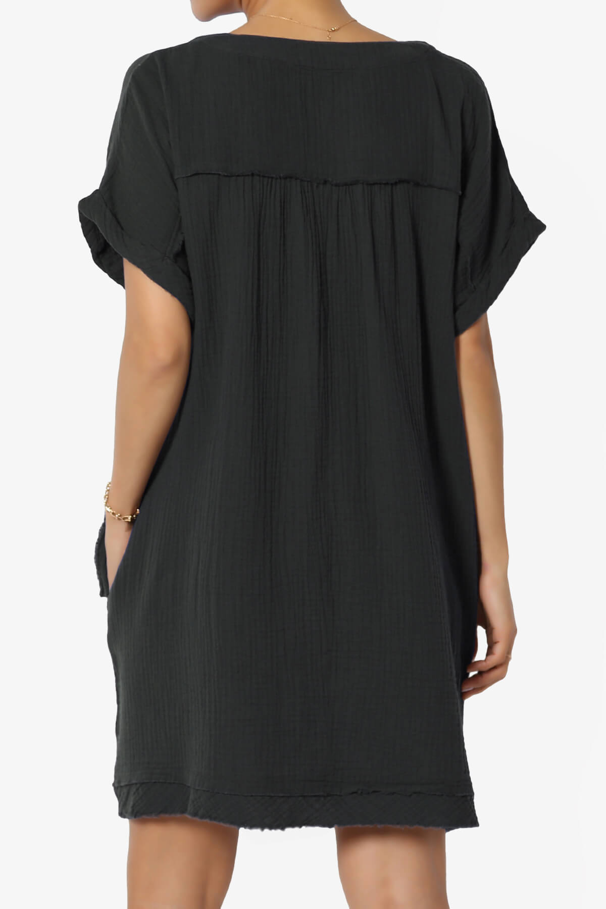 Milly Gauze V-Neck Babydoll Shift Mini Dress BLACK_2