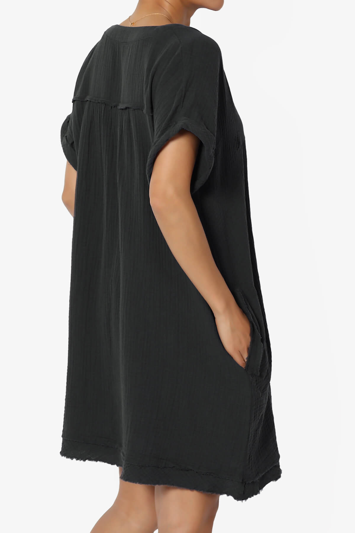 Milly Gauze V-Neck Babydoll Shift Mini Dress BLACK_4