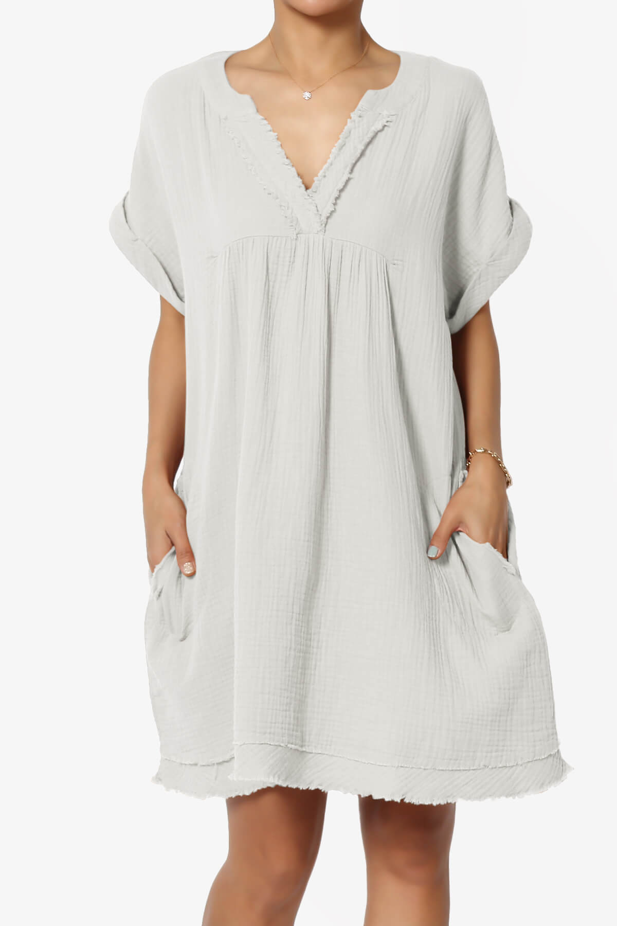 Milly Gauze V-Neck Babydoll Shift Mini Dress BONE_1