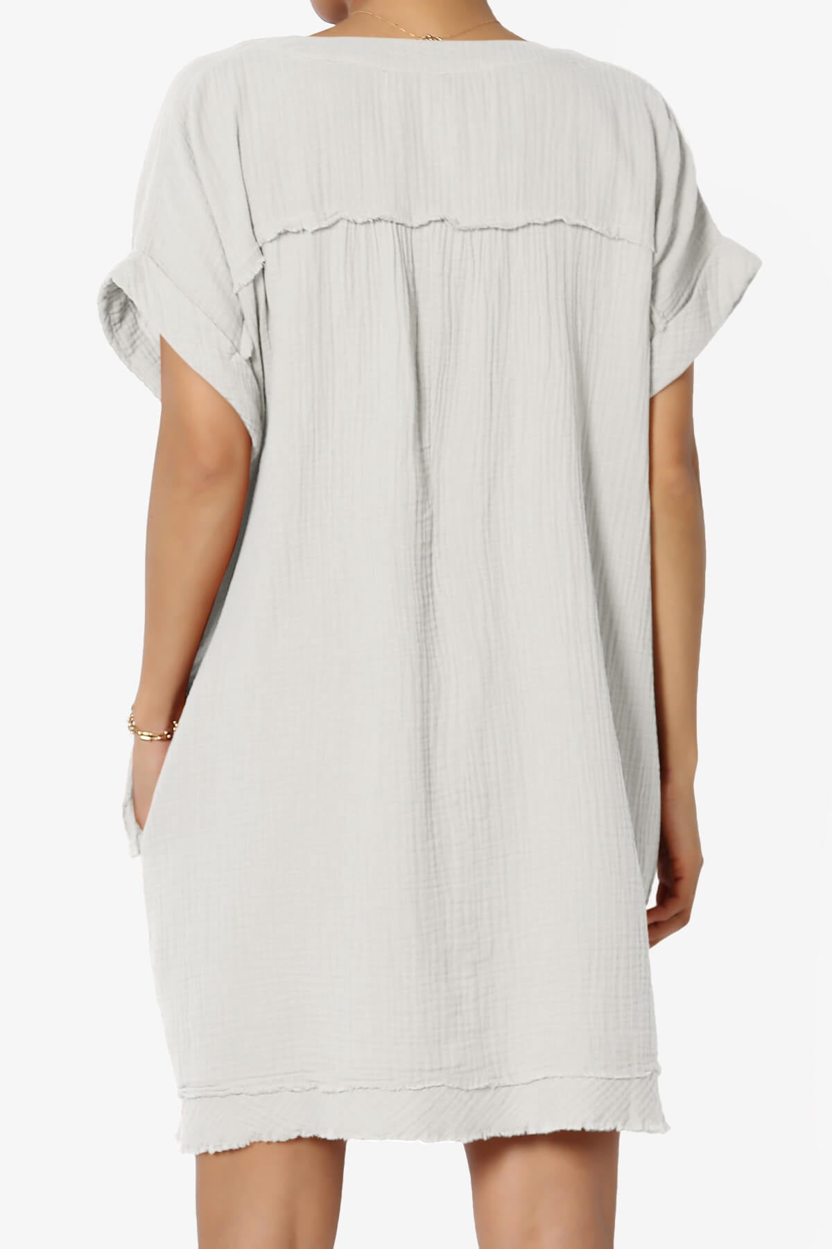 Milly Gauze V-Neck Babydoll Shift Mini Dress BONE_2