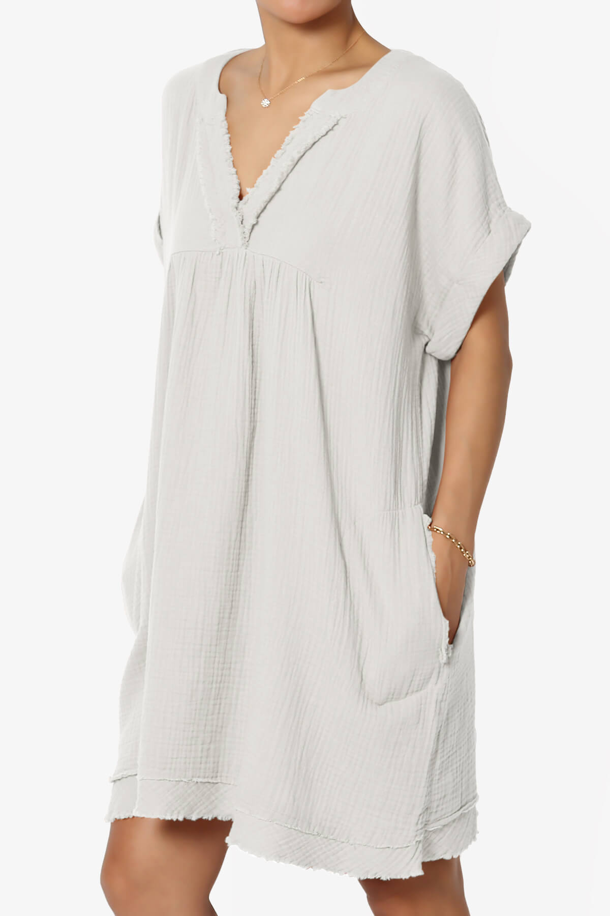 Milly Gauze V-Neck Babydoll Shift Mini Dress BONE_3