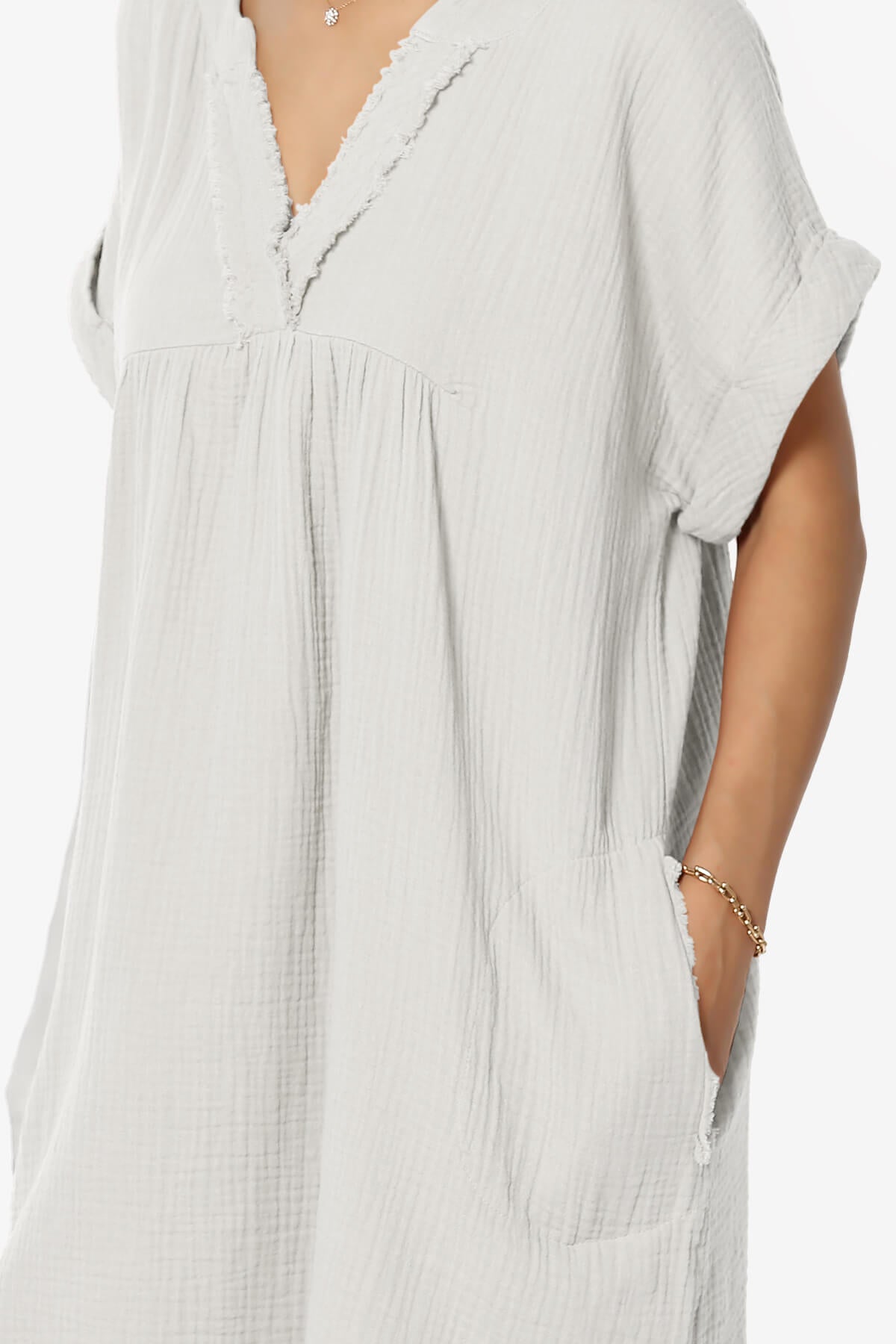 Milly Gauze V-Neck Babydoll Shift Mini Dress BONE_5