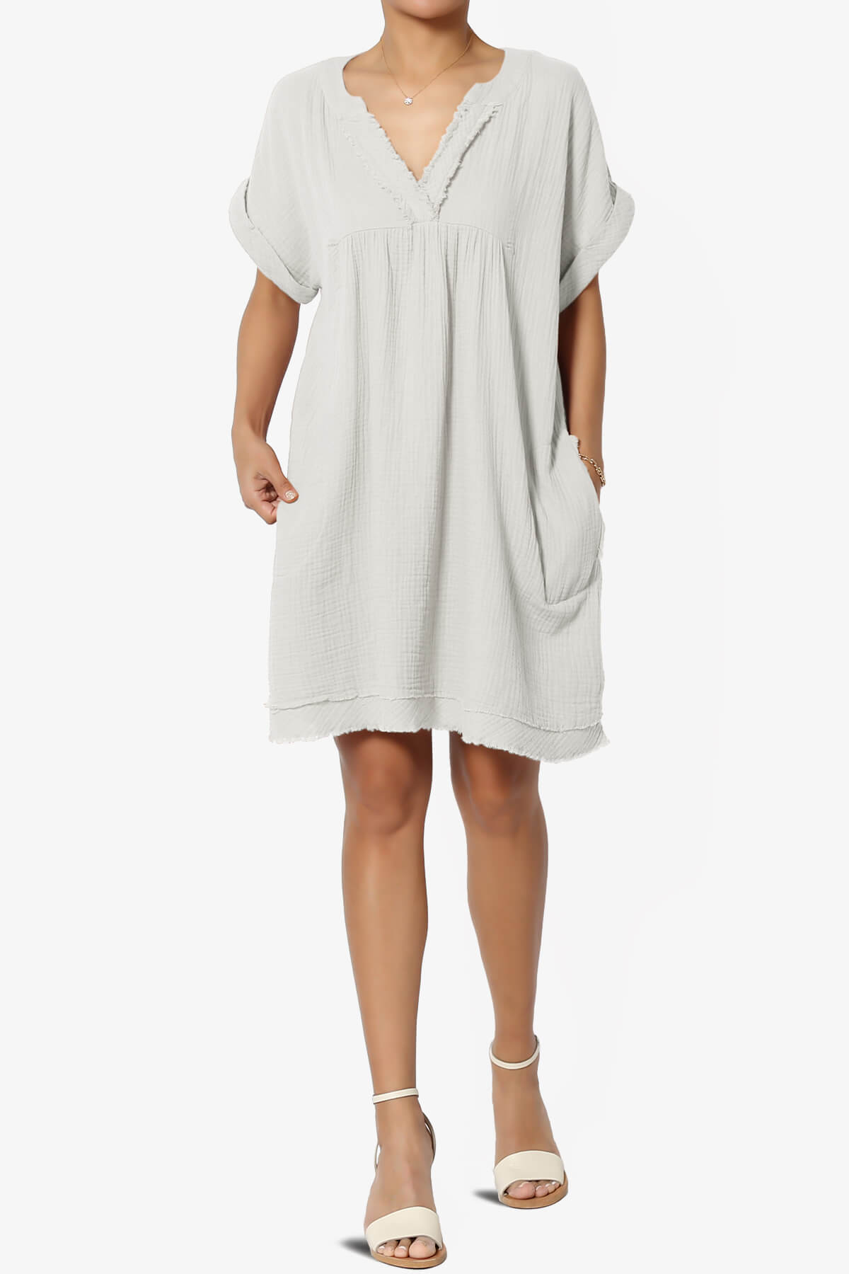 Milly Gauze V-Neck Babydoll Shift Mini Dress BONE_6