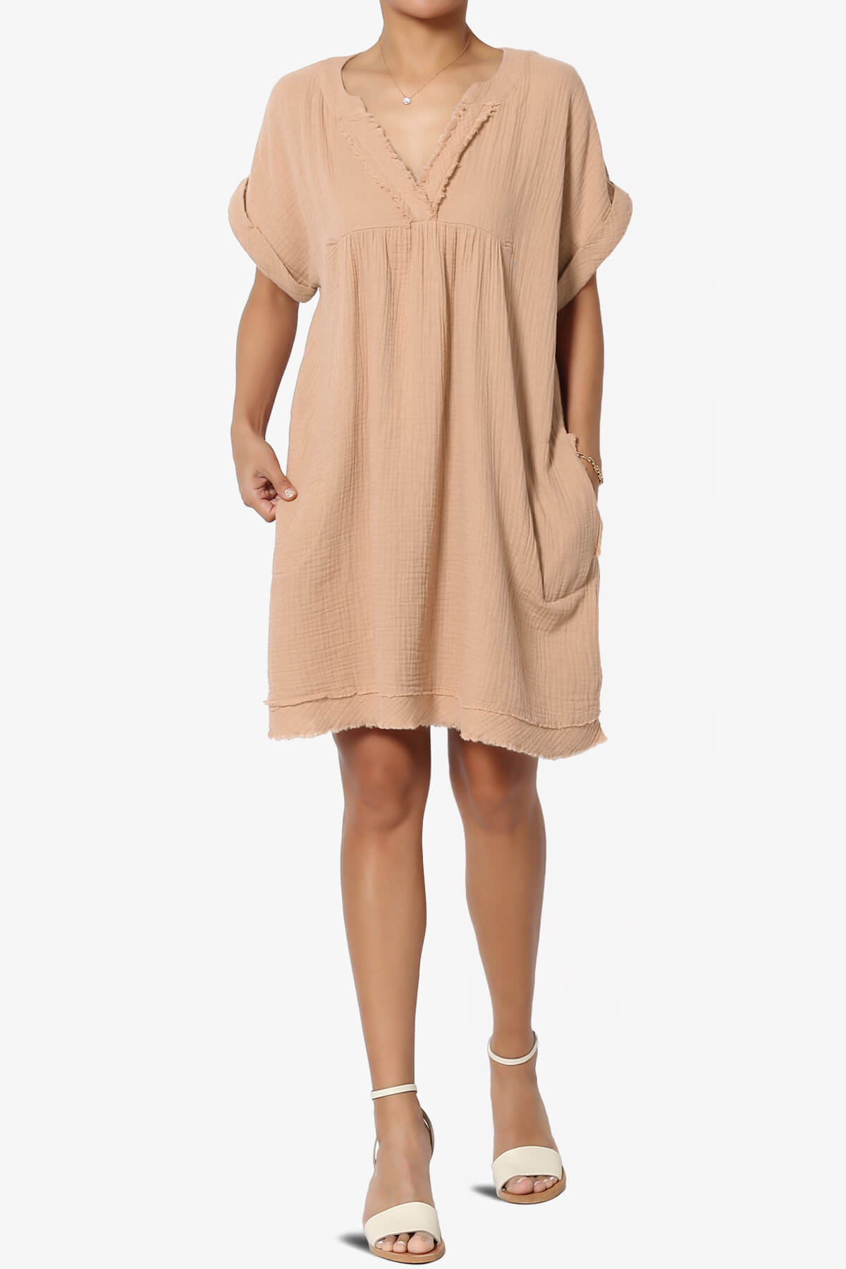 Milly Gauze V-Neck Babydoll Shift Mini Dress BRUSH_6