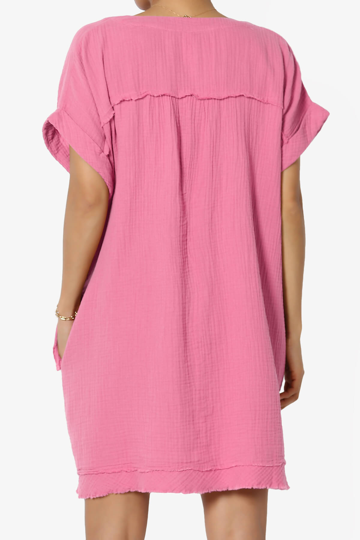 Milly Gauze V-Neck Babydoll Shift Mini Dress CANDY PINK_2