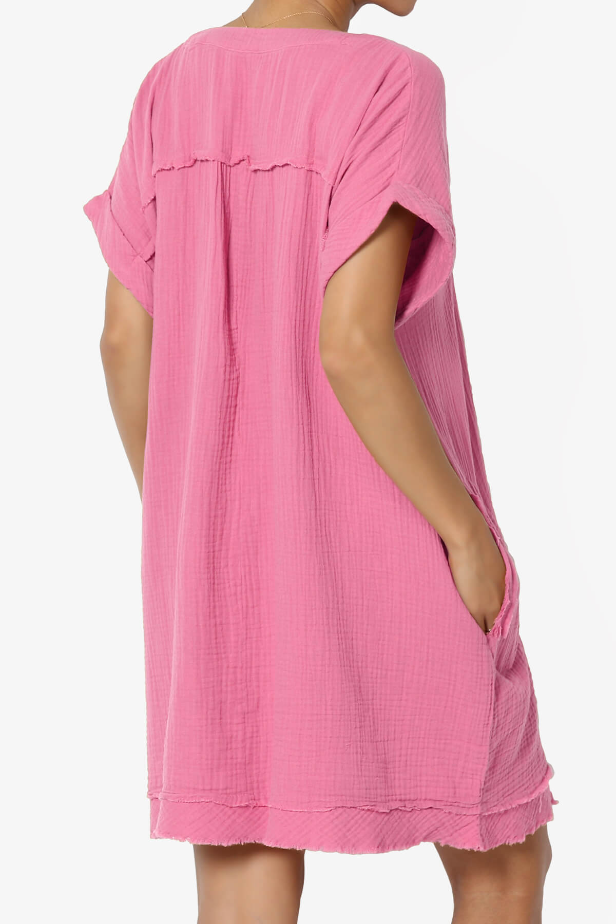 Milly Gauze V-Neck Babydoll Shift Mini Dress CANDY PINK_4