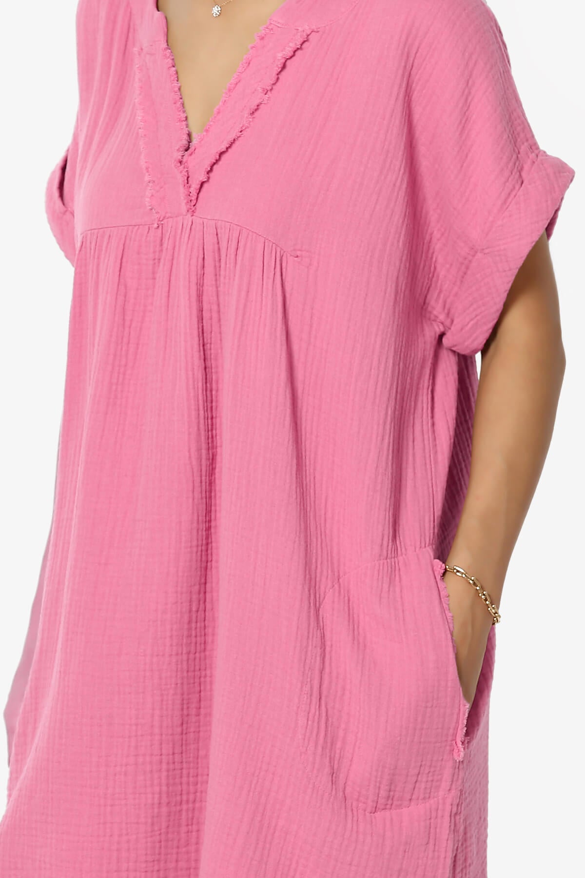 Milly Gauze V-Neck Babydoll Shift Mini Dress CANDY PINK_5