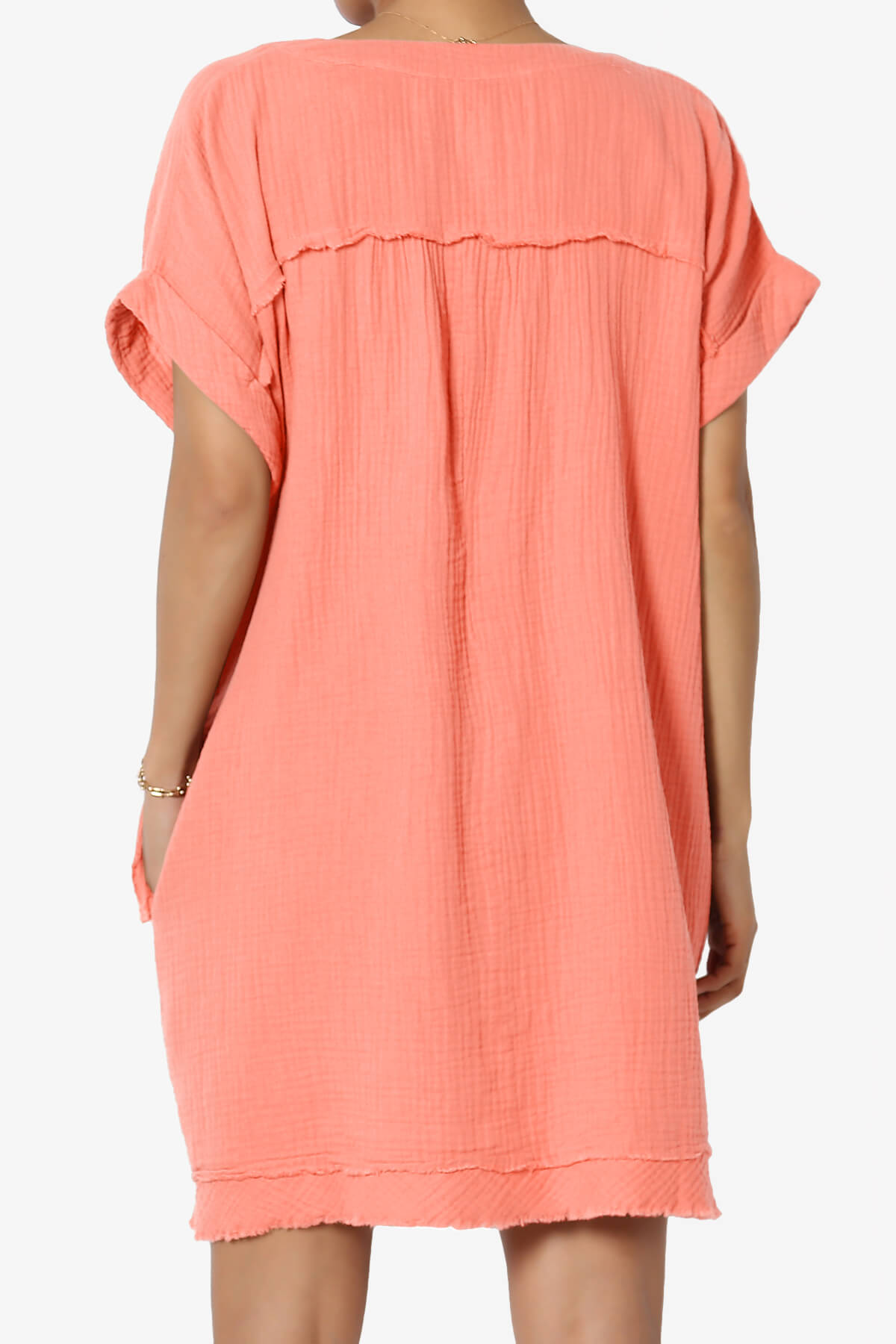 Milly Gauze V-Neck Babydoll Shift Mini Dress CORAL_2