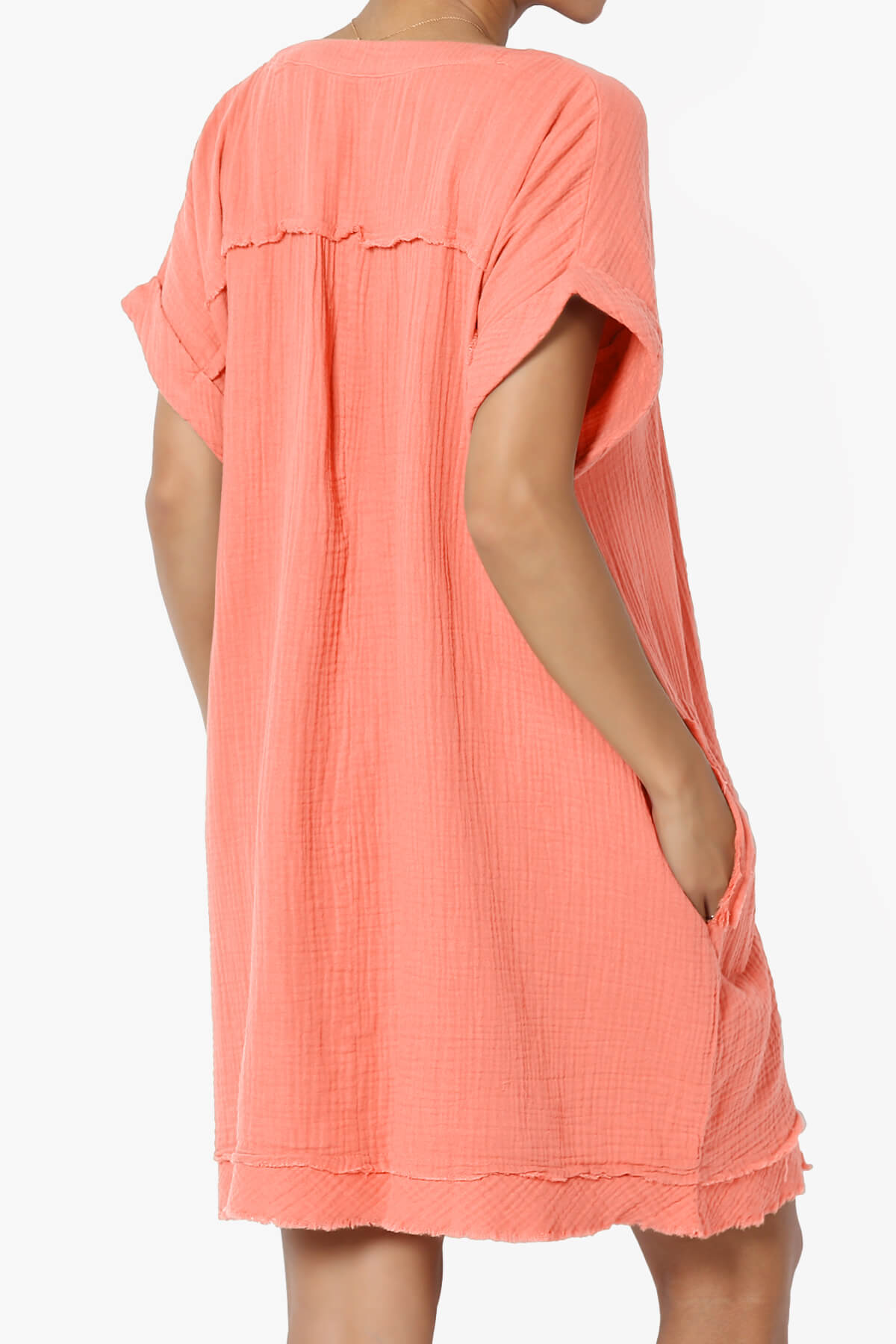 Milly Gauze V-Neck Babydoll Shift Mini Dress CORAL_4